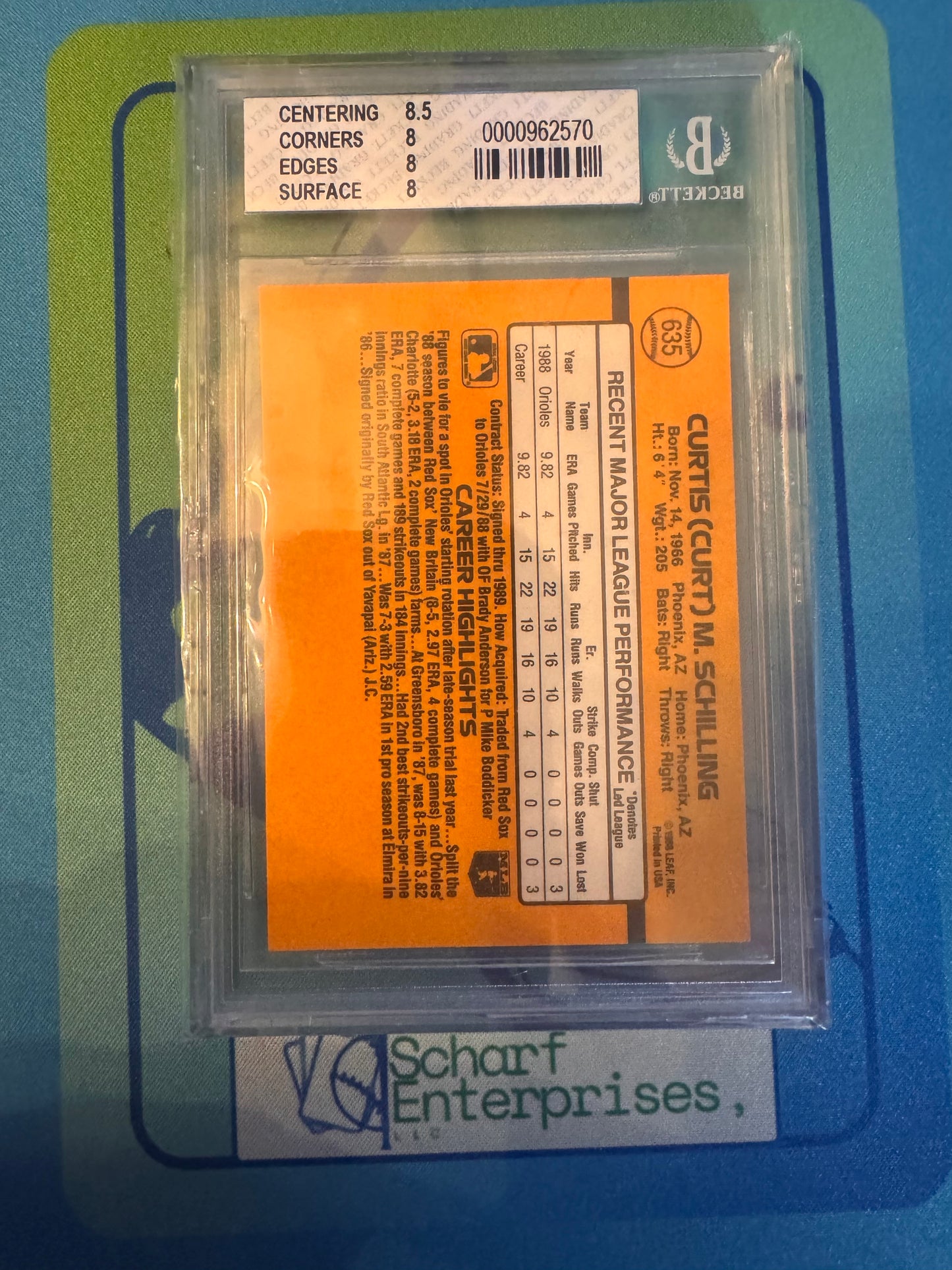 1989 Donruss #635 Curt Schilling BGS 8 Card