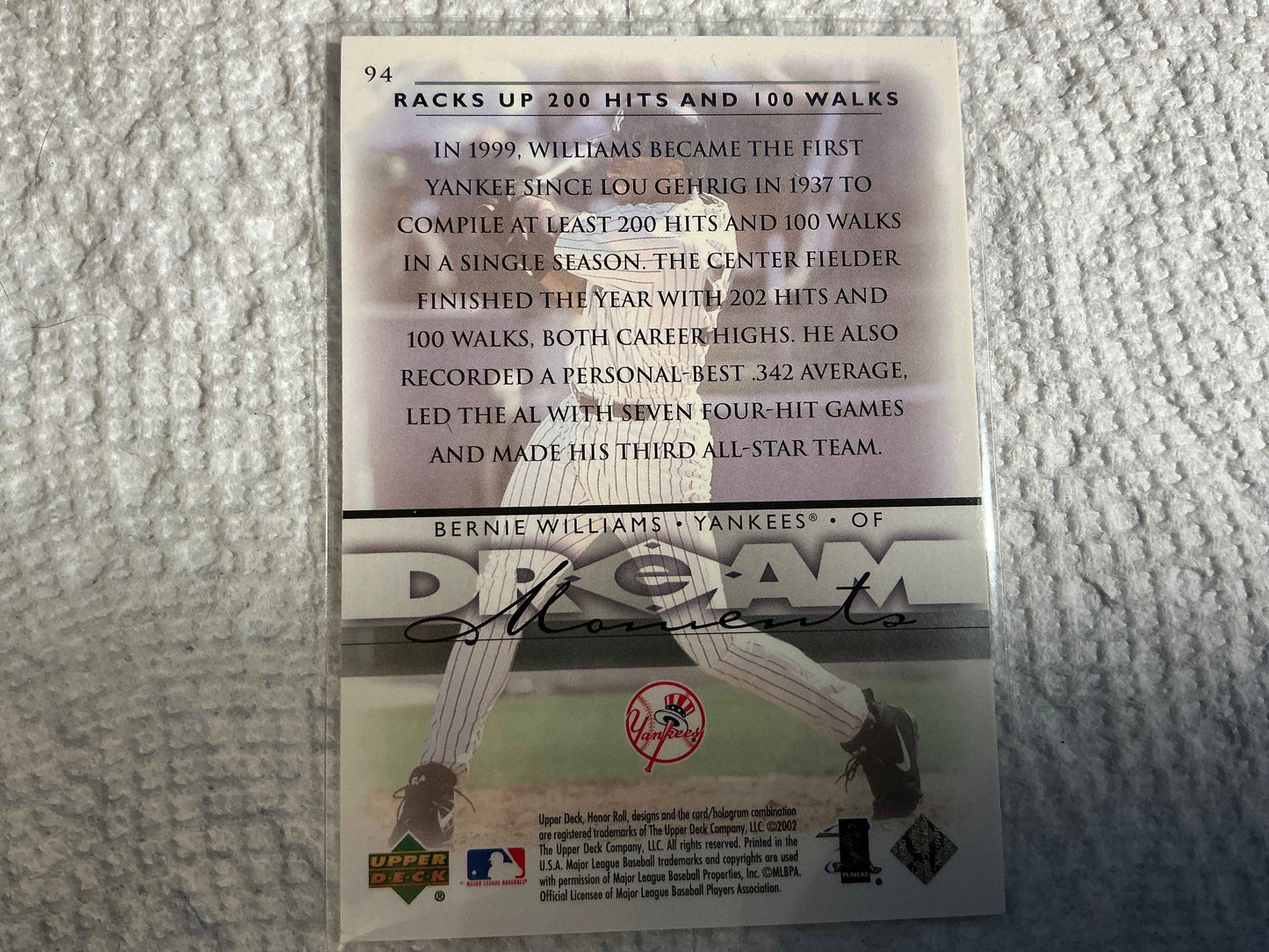 2002 Upper Deck Honor Roll #94 Bernie Williams Card