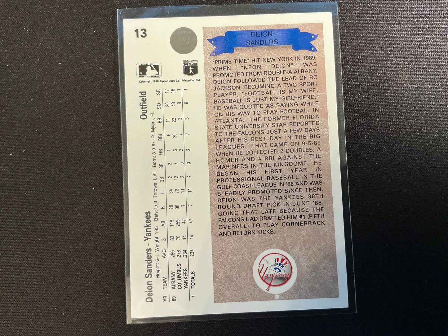 1990 Upper Deck #13 Deion Sanders Rookie (RC) Card