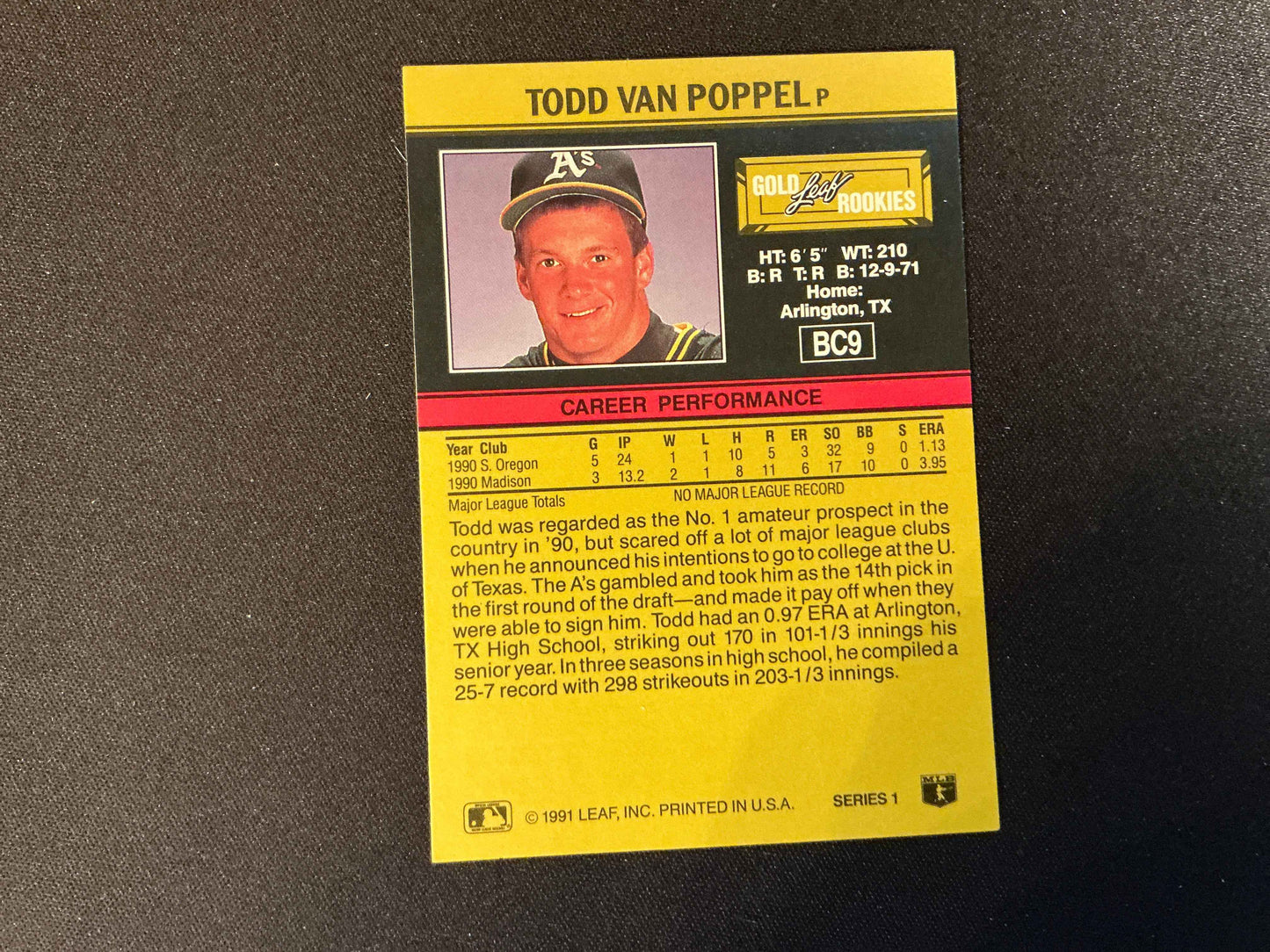 1991 Leaf Gold Rookies #BC9 Todd Van Poppel