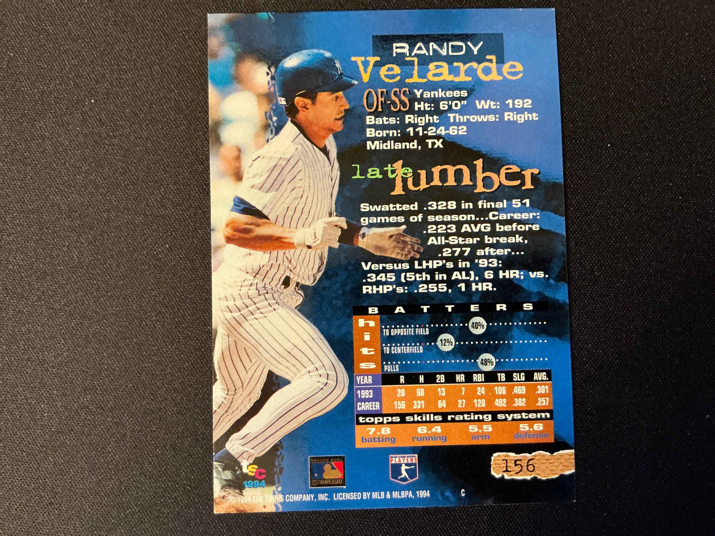 1994 Topps Stadium Club Golden Rainbow #156 Randy Velarde Card