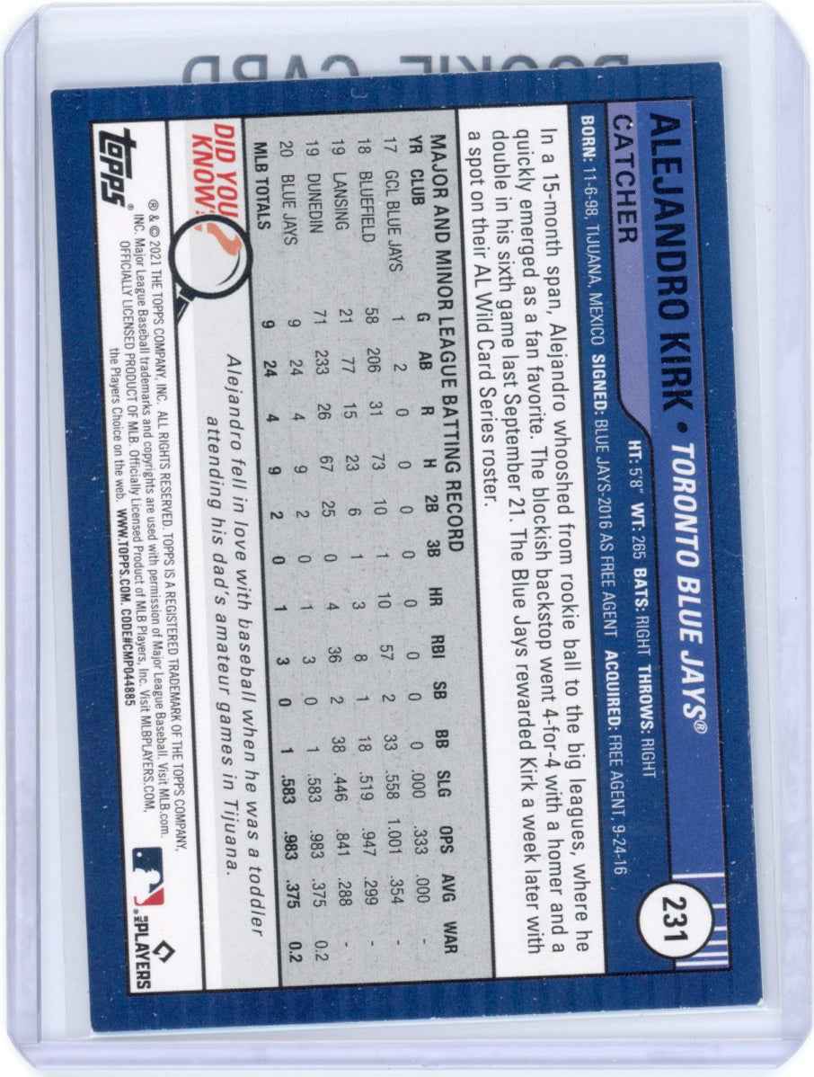 2021 Topps Big League Blue #231 Alejandro Kirk Rookie (RC) Blue Jays Card