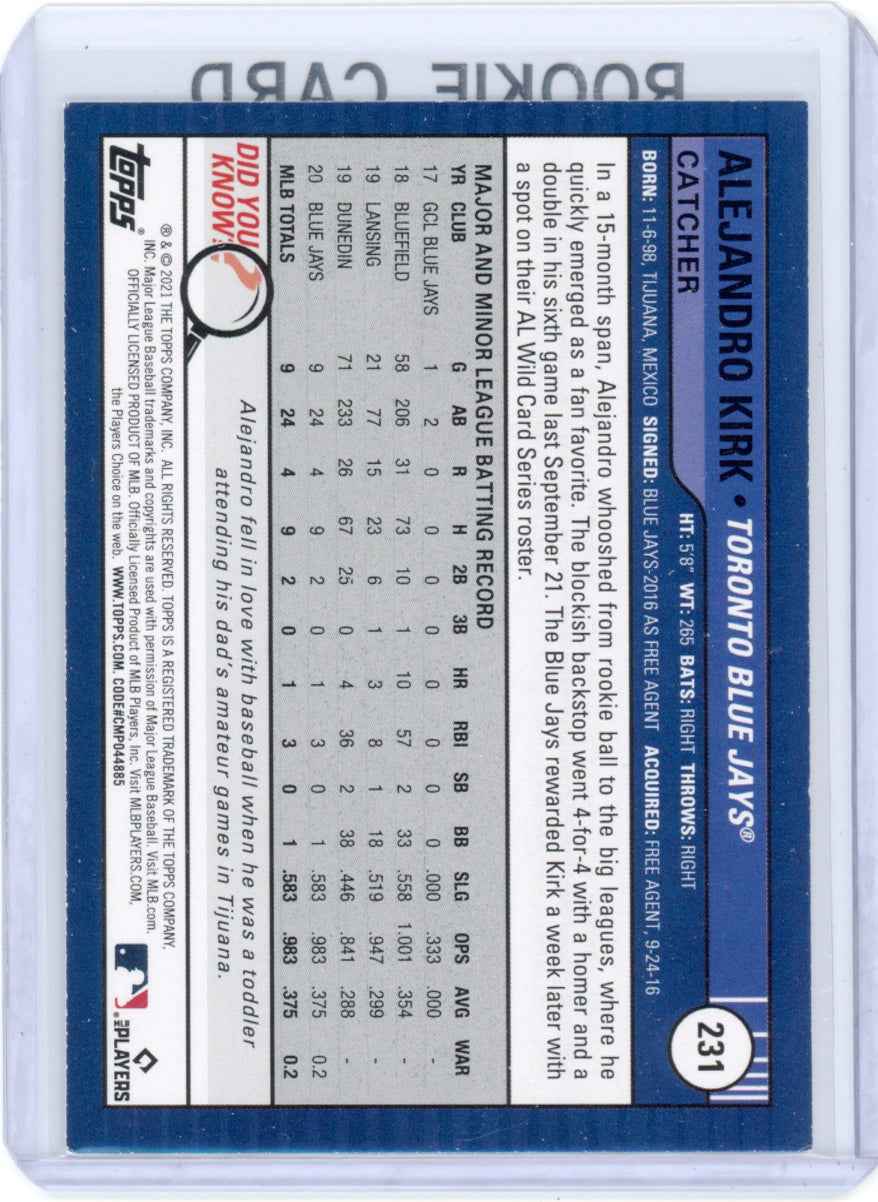 2021 Topps Big League #231 Alejandro Kirk Rookie (RC) Blue Jays Card