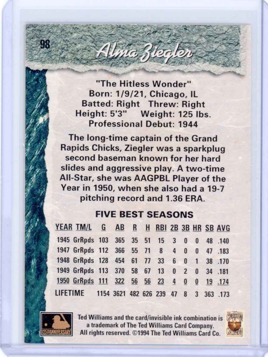 1994 Ted Williams #98 Alma Ziegler Card
