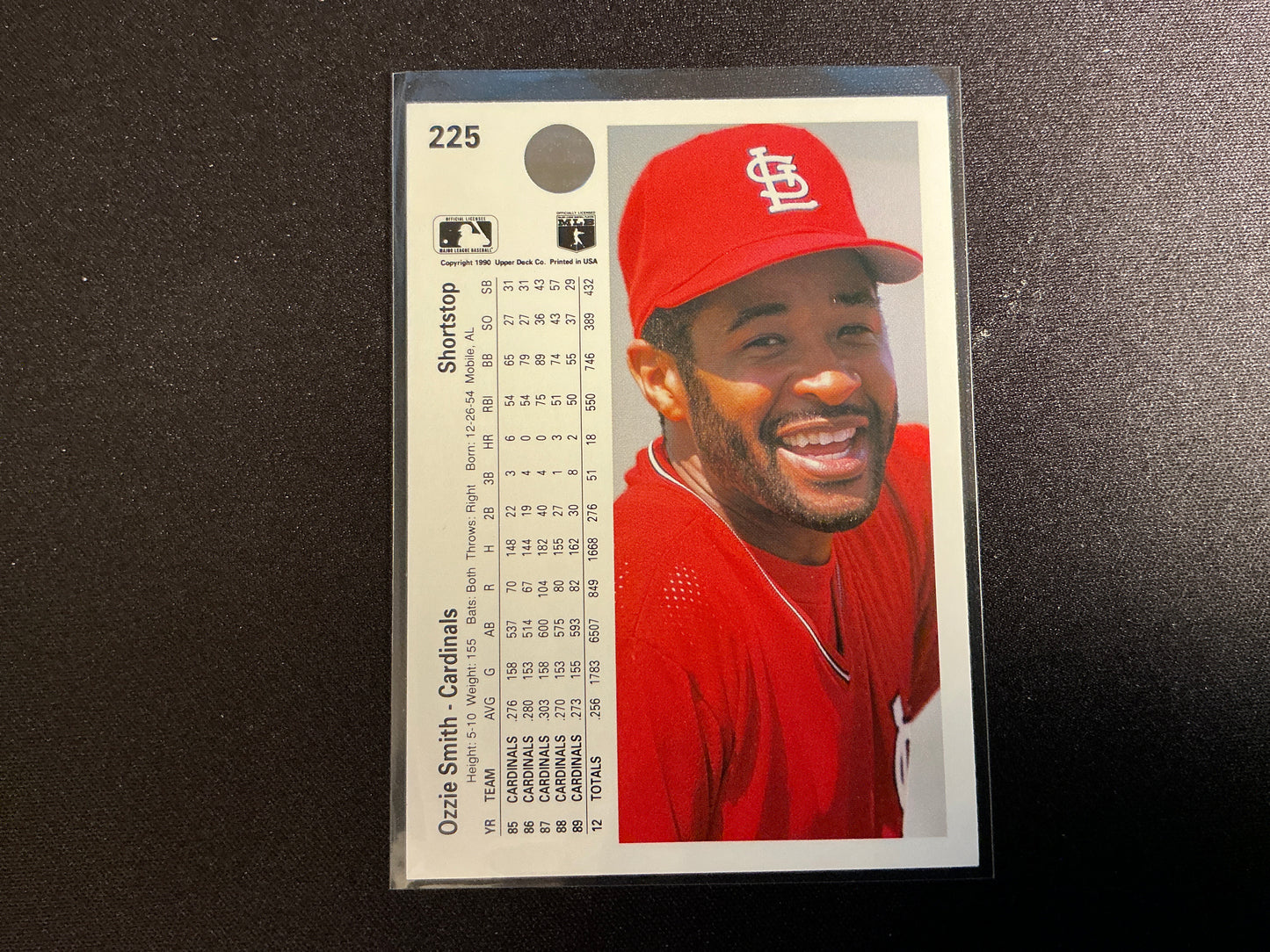 Tarjeta de Ozzie Smith n.° 225 de Upper Deck de 1990