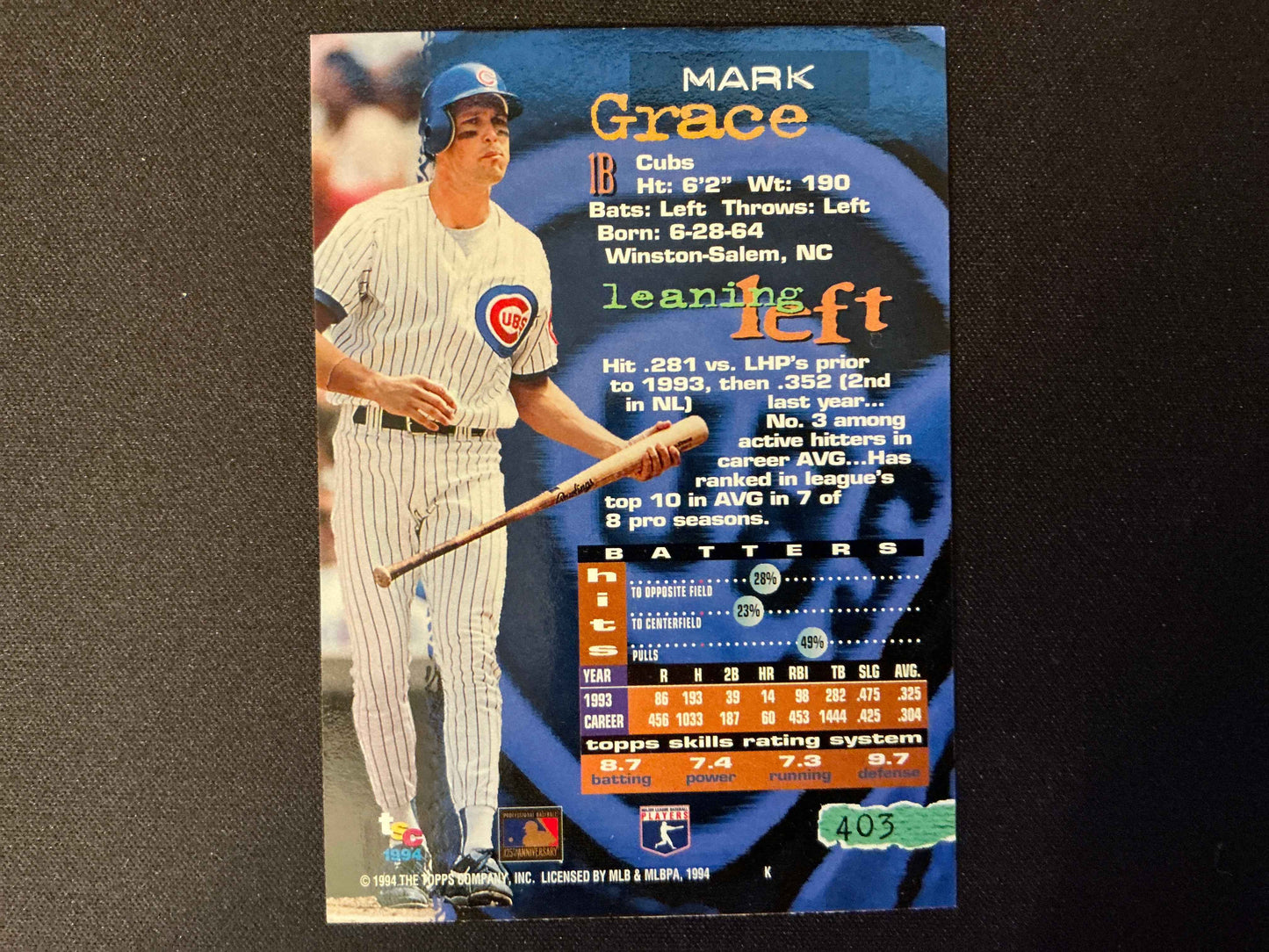 1994 Topps Stadium Club #403 Mark Grace Card