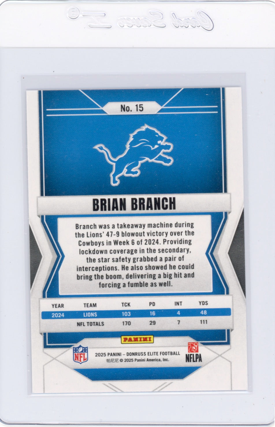 2025 Elite #15 Brian Branch Detroit Lions Card