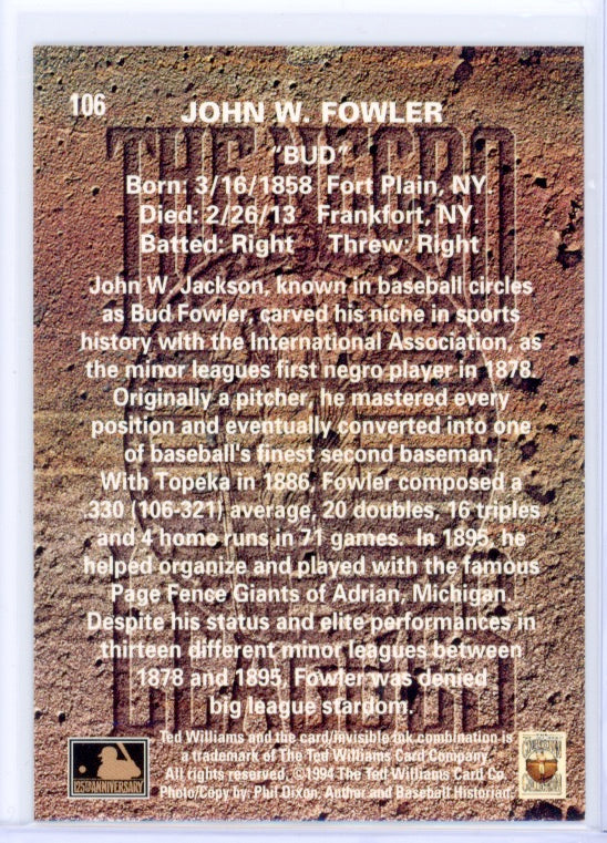1994 Ted Williams #106 Bud Fowler Cared