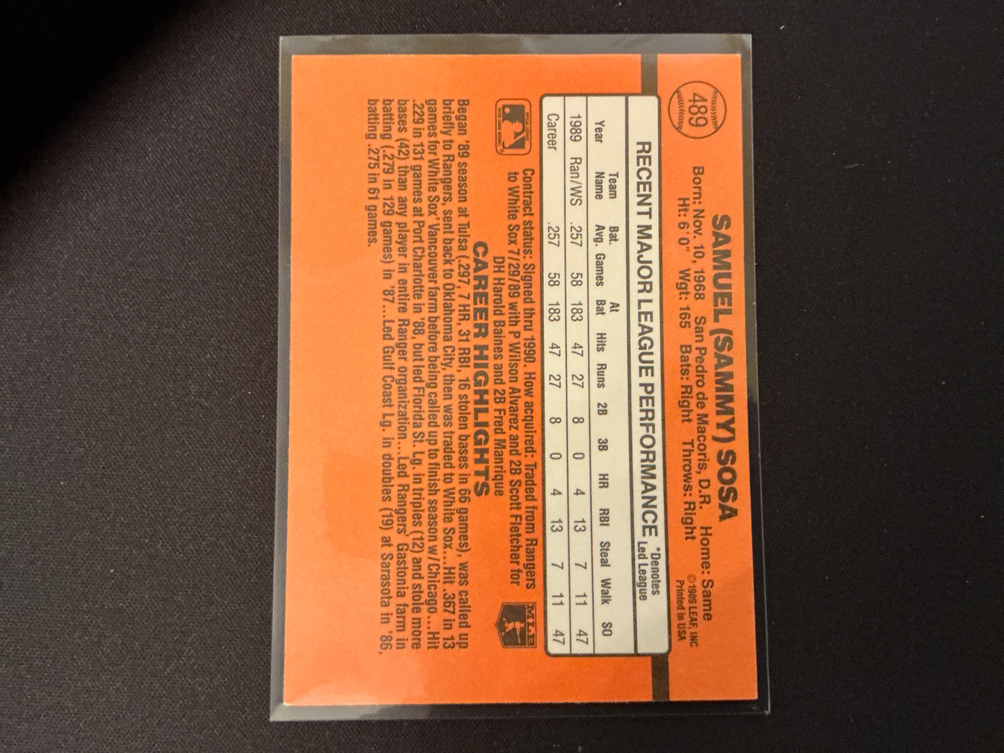 1990 Donruss #489 Sammy Sosa Rookie Card