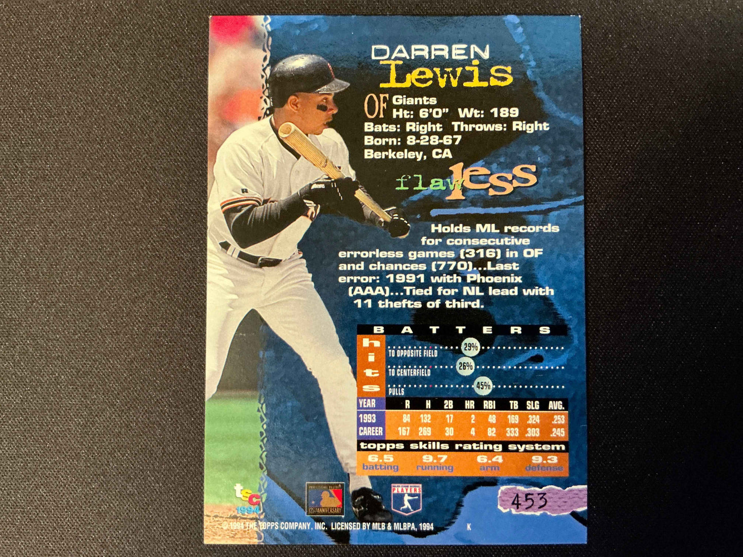 1994 Topps Stadium Club Golden Rainbows #453 Darren Lewis Card