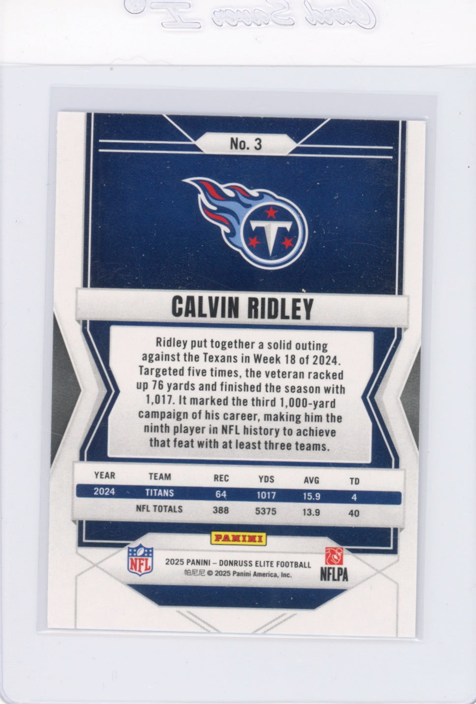2025 Elite #3 Calvin Ridley Tennessee Titans Card
