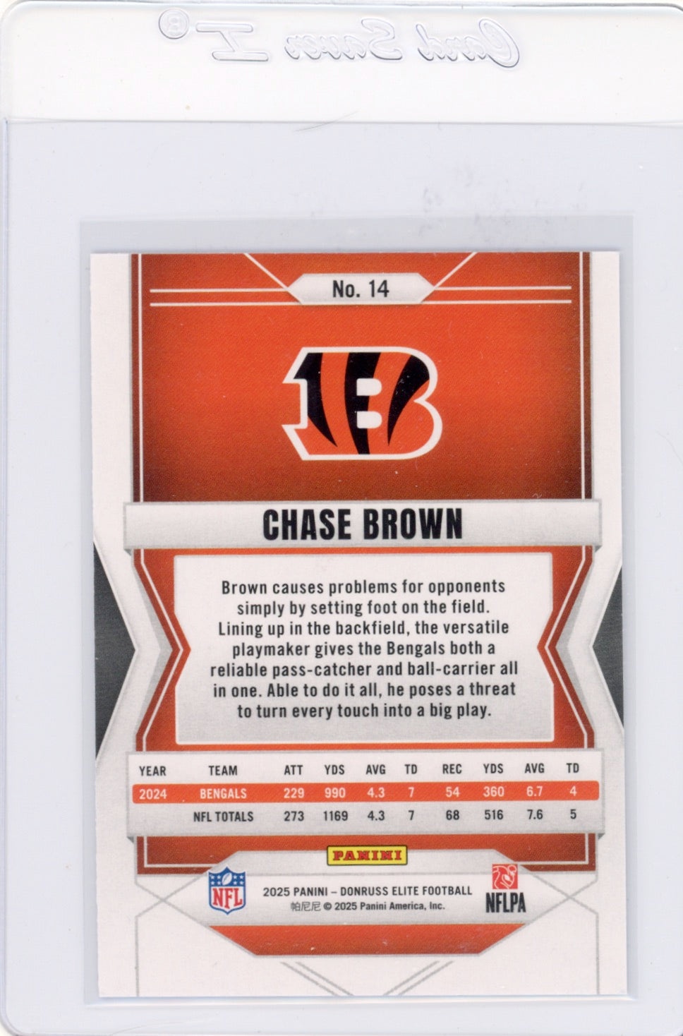 2025 Elite #14 Chase Brown Cincinnati Bengals Card