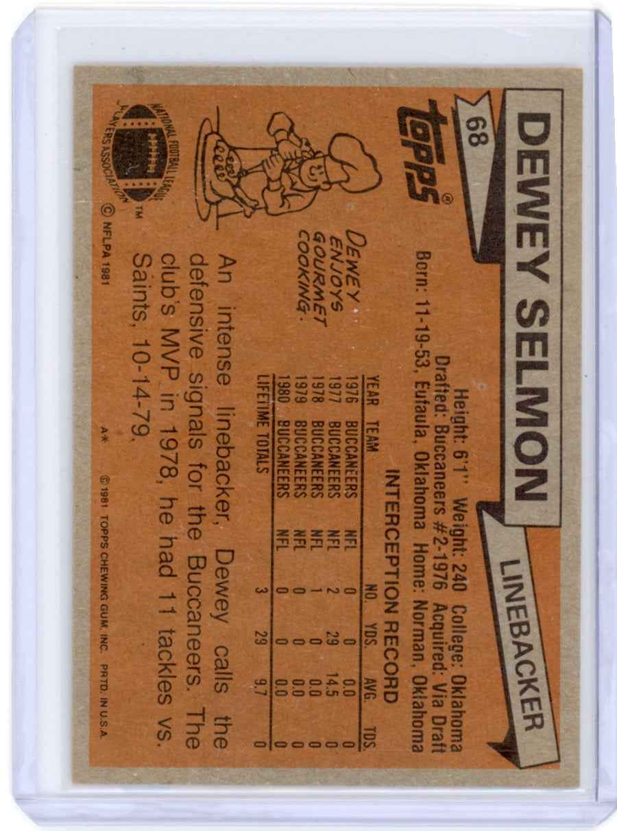 1981 Topps Dewey Selmon #68 Tampa Bay Buccaneers Card