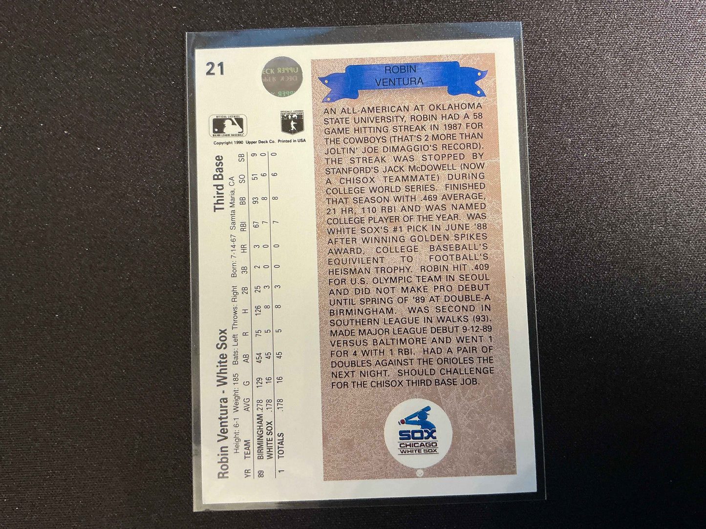 1990 Upper Deck #21 Robin Ventura Rookie (RC) Card