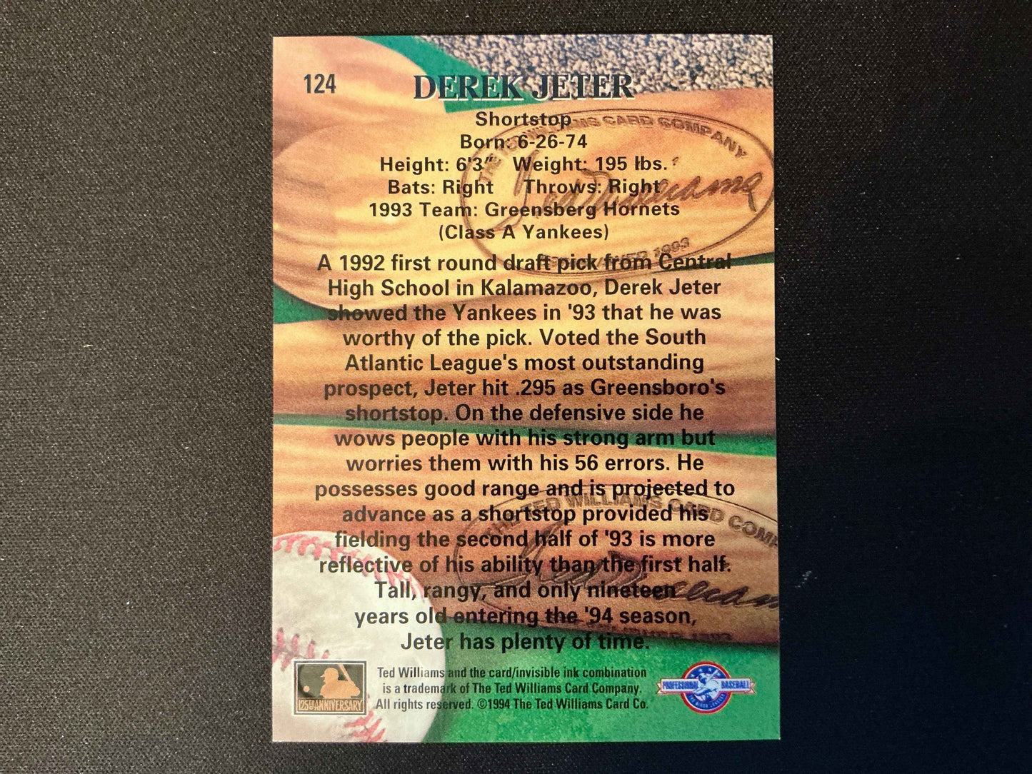 1994 Ted Williams #124 Derek Jeter Card