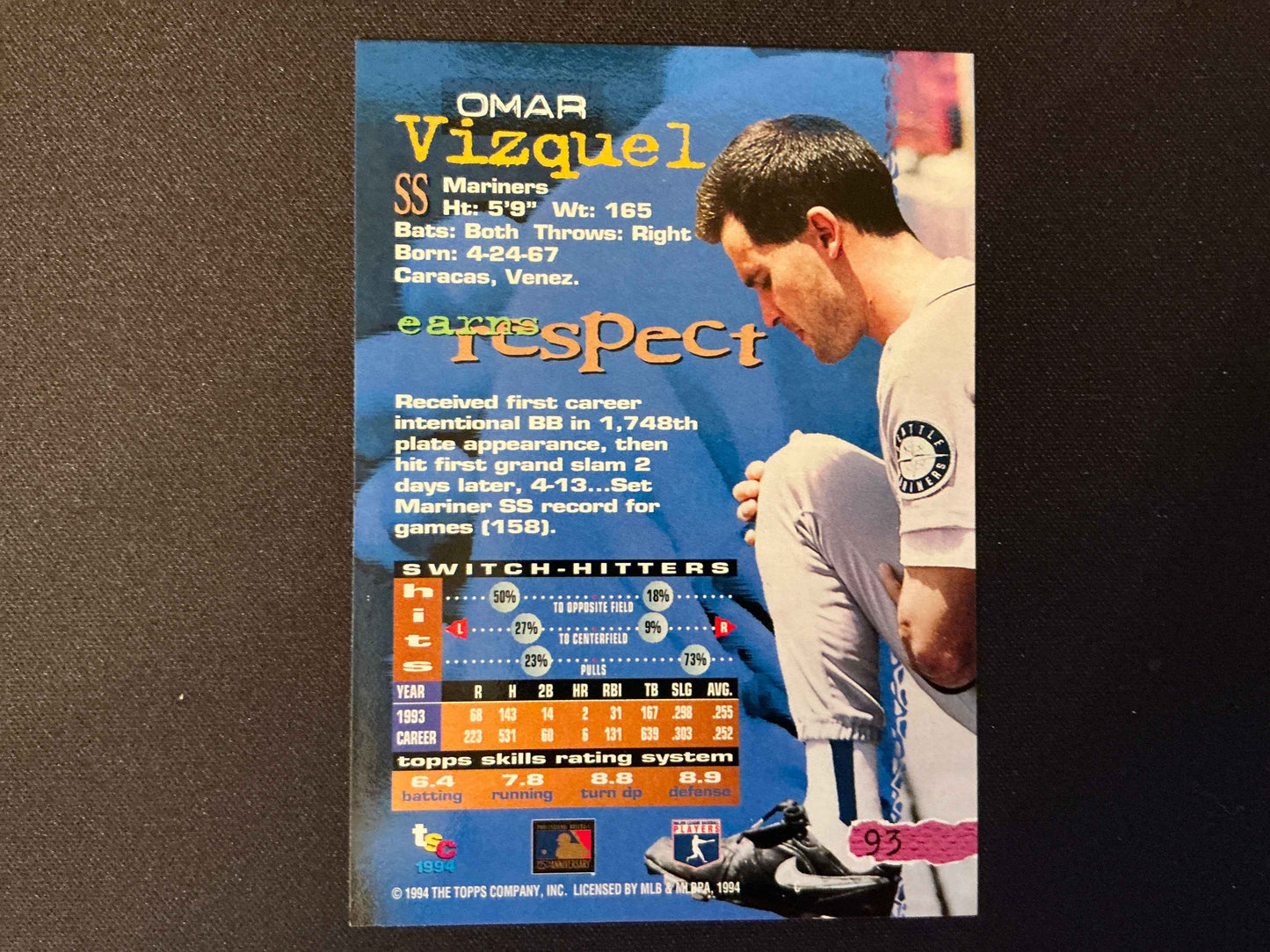 1994 Topps Stadium Club #93 Omar Vizquel Card