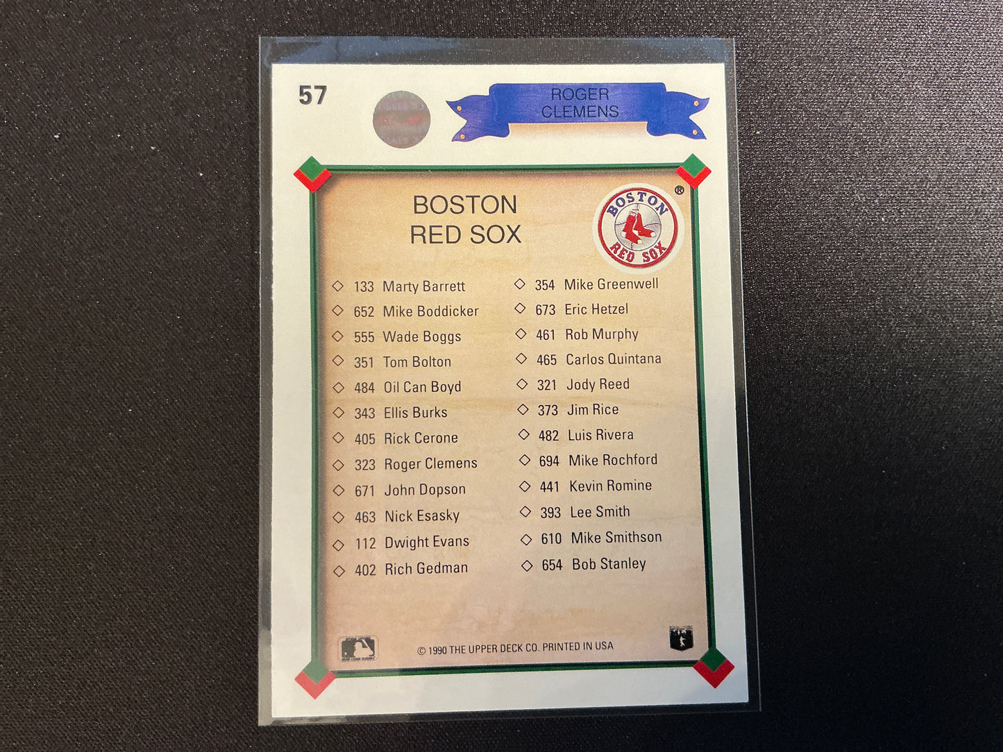 Tarjeta TC de Roger Clemens, número 57 de Upper Deck de 1990
