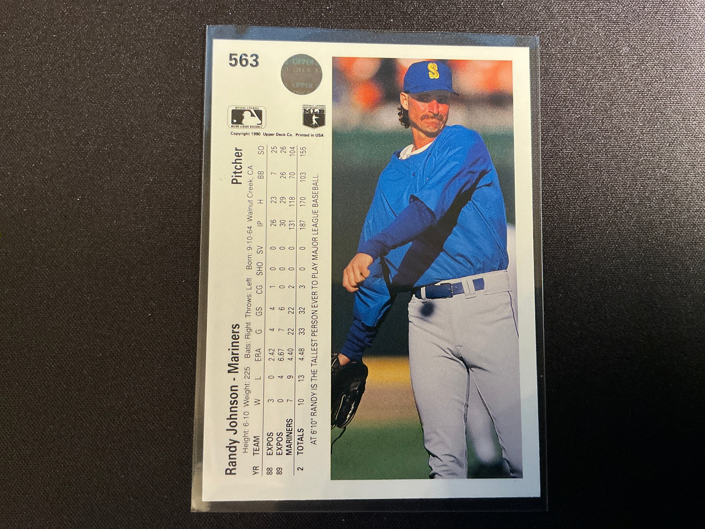 Tarjeta de Randy Johnson Upper Deck n.° 563 de 1990