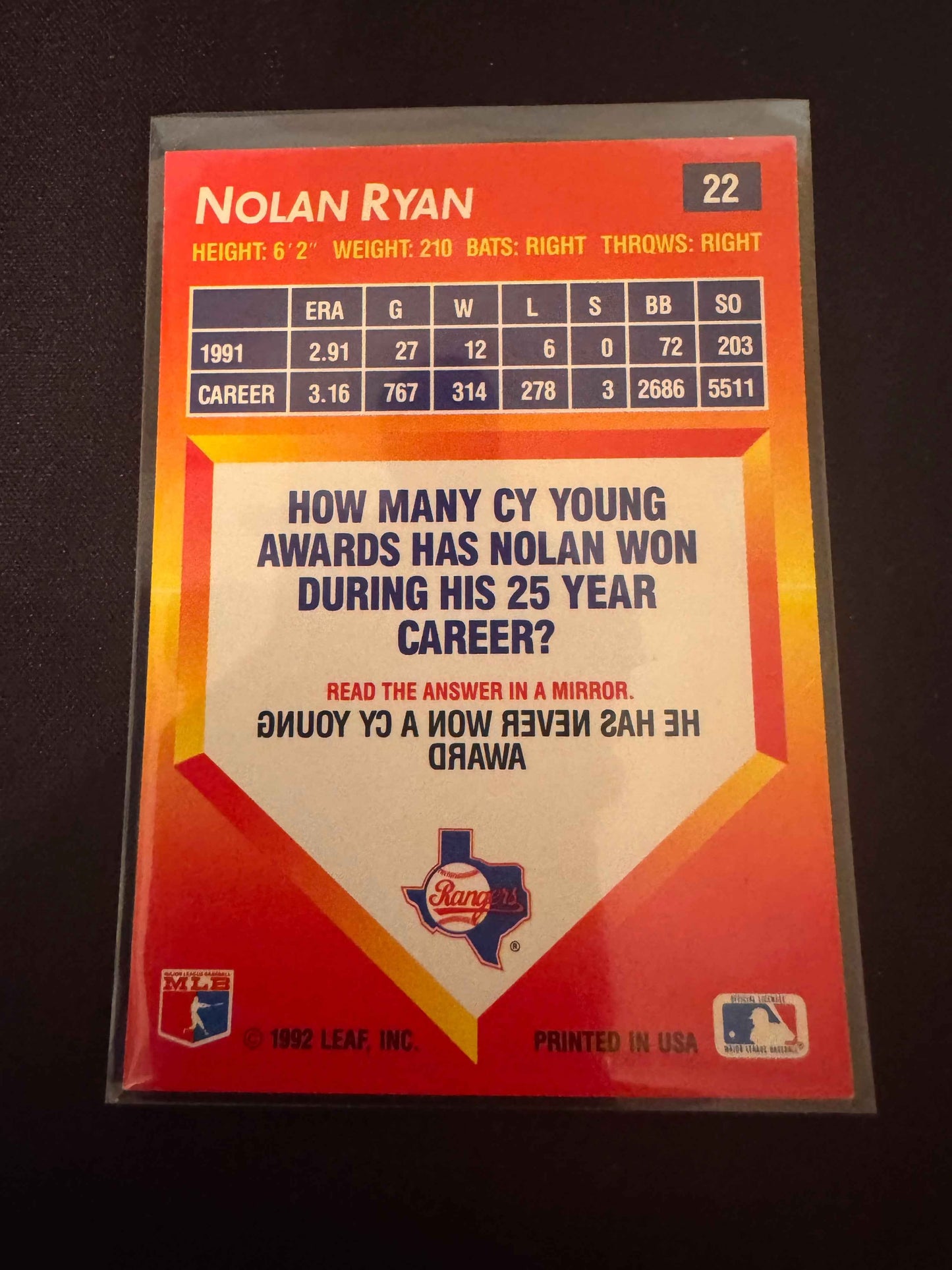 1992 Donruss Triple Play #22 Nolan Ryan Card