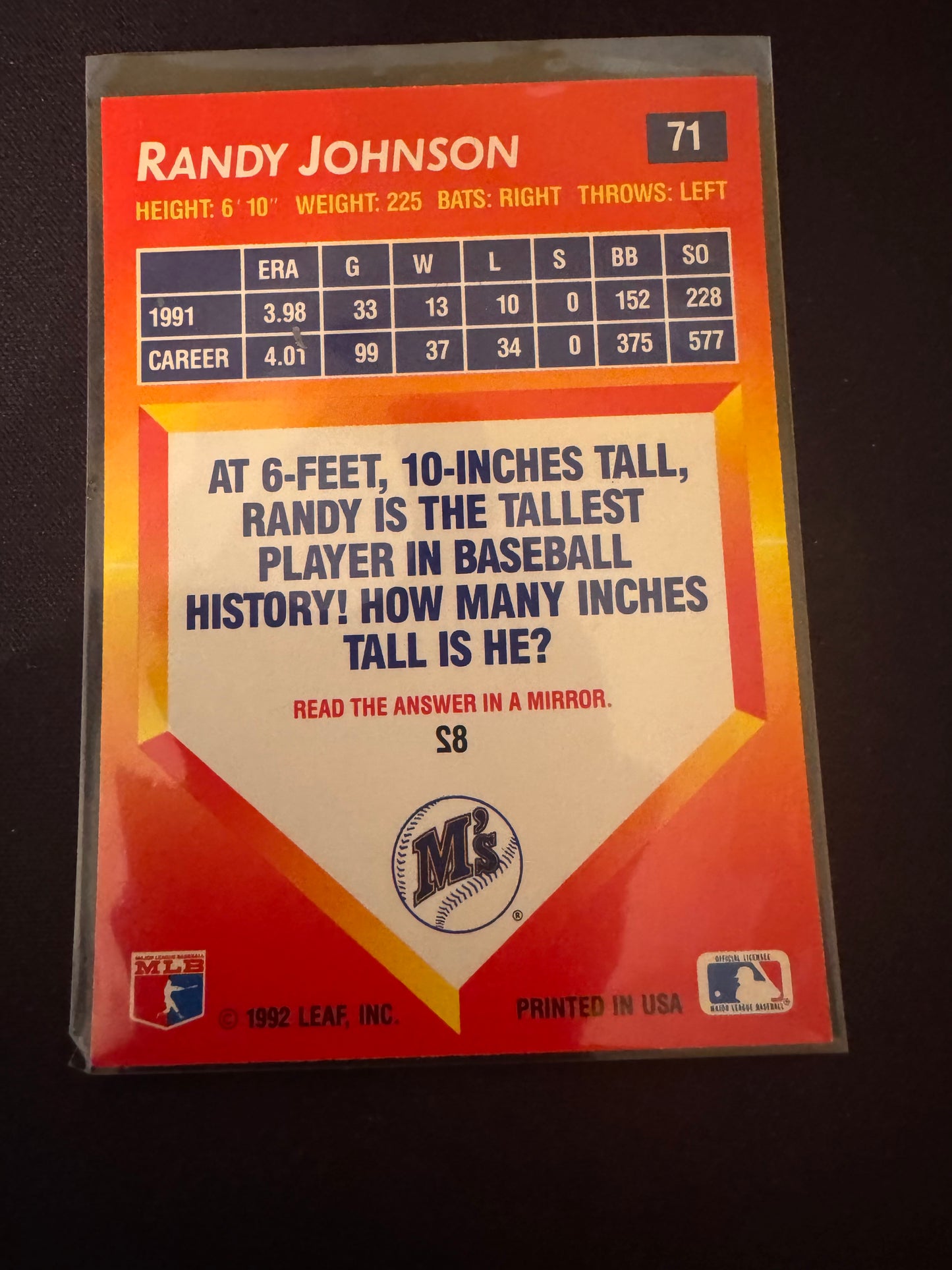 1992 Donruss Triple Play #71 Randy Johnson Card