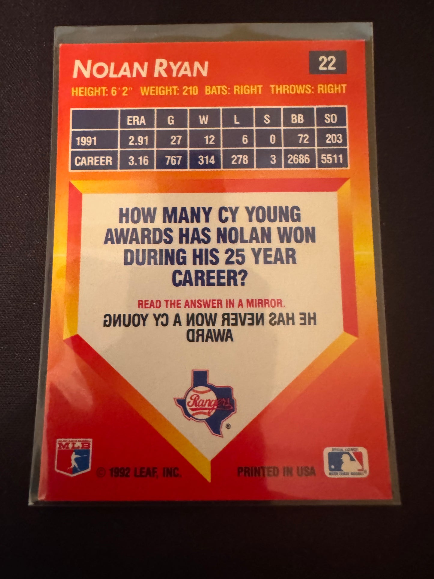1992 Donruss Triple Play #22 Nolan Ryan Card