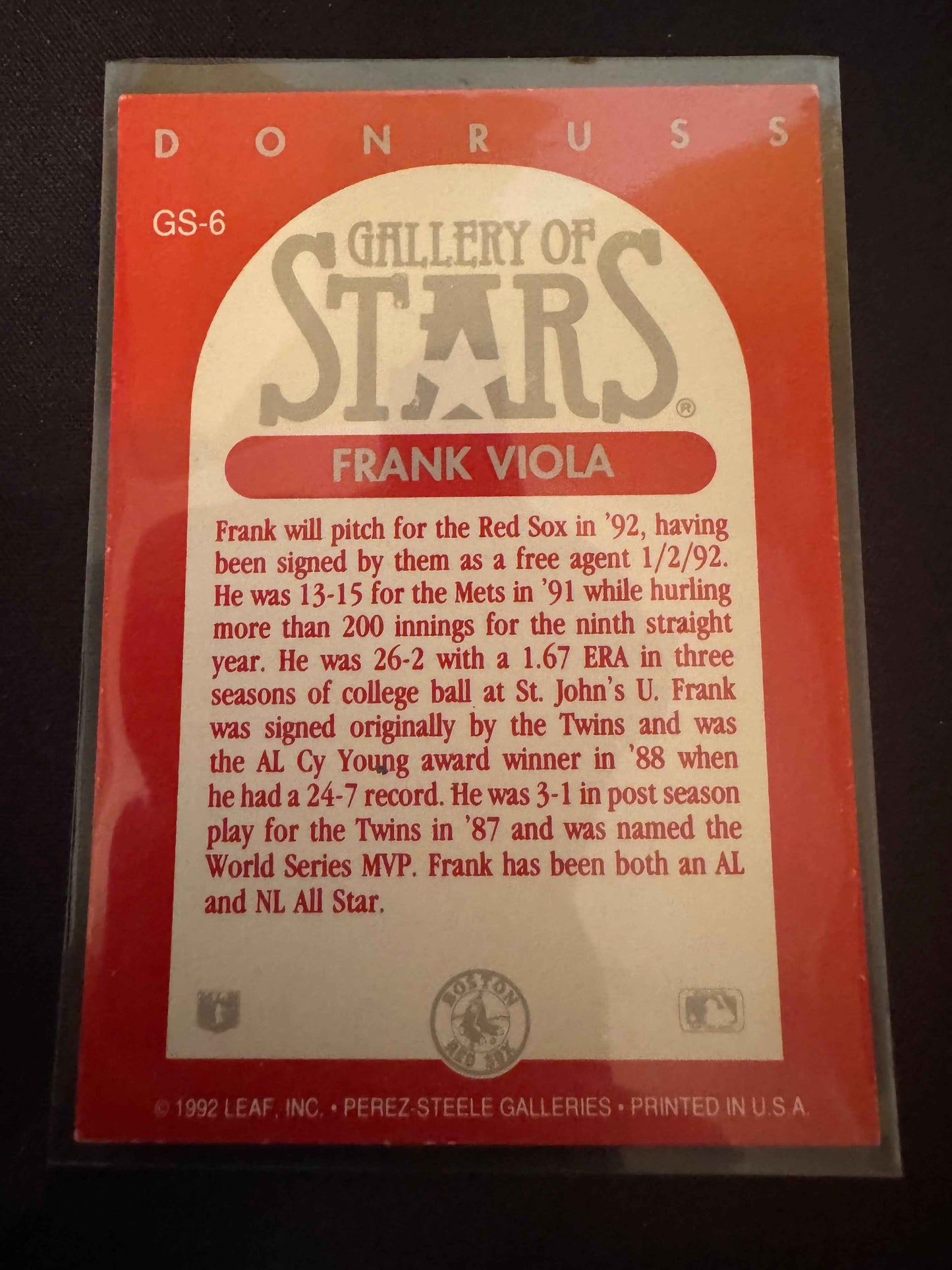 1992 Donruss Triple Play Gallery of Stars #GS-6 Frank Viola Card