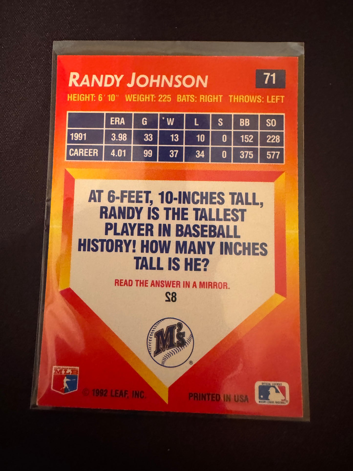 1992 Donruss Triple Play #71 Randy Johnson Card