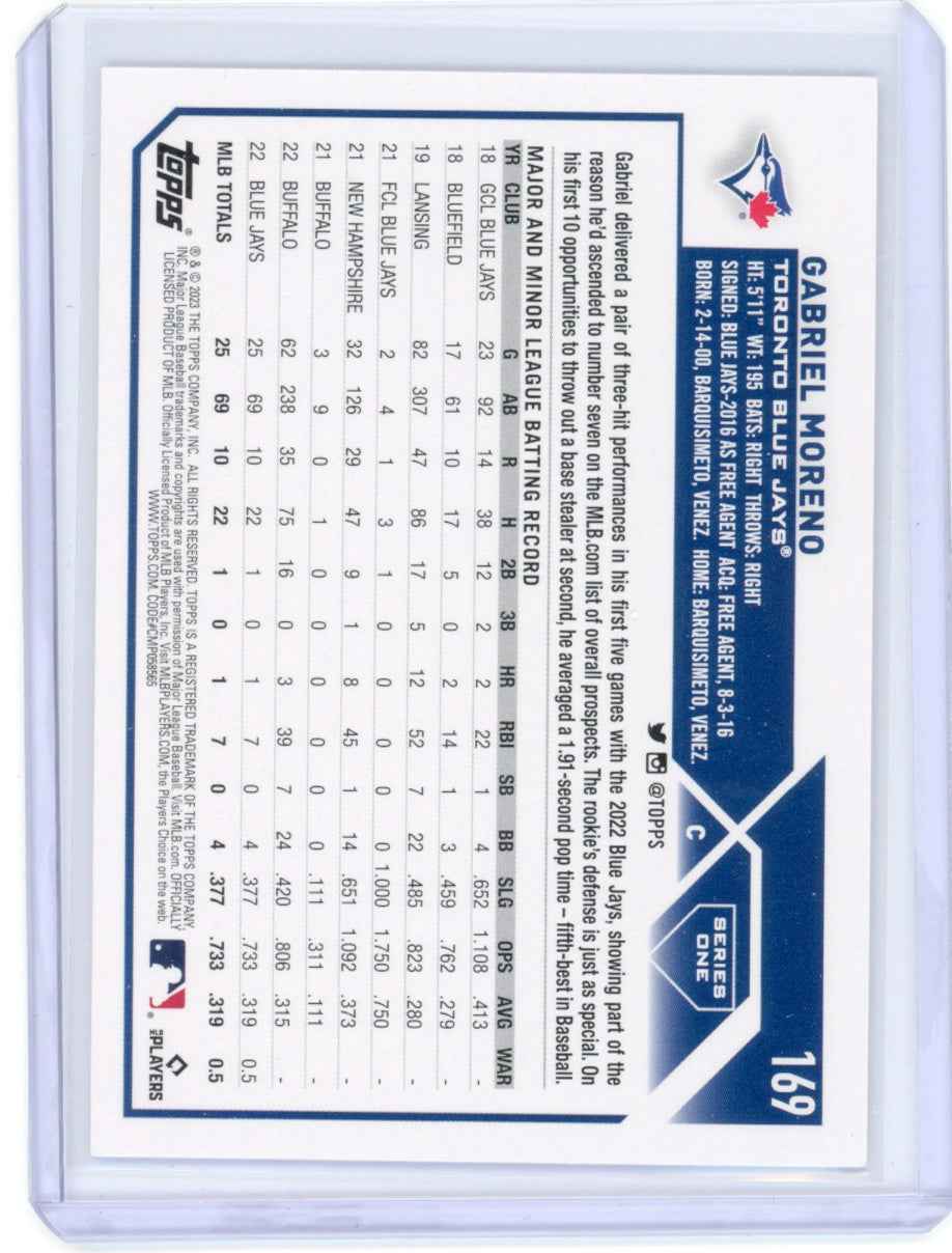 2023 Topps #169 Gabriel Moreno Rookie (RC) Blue Jays Card