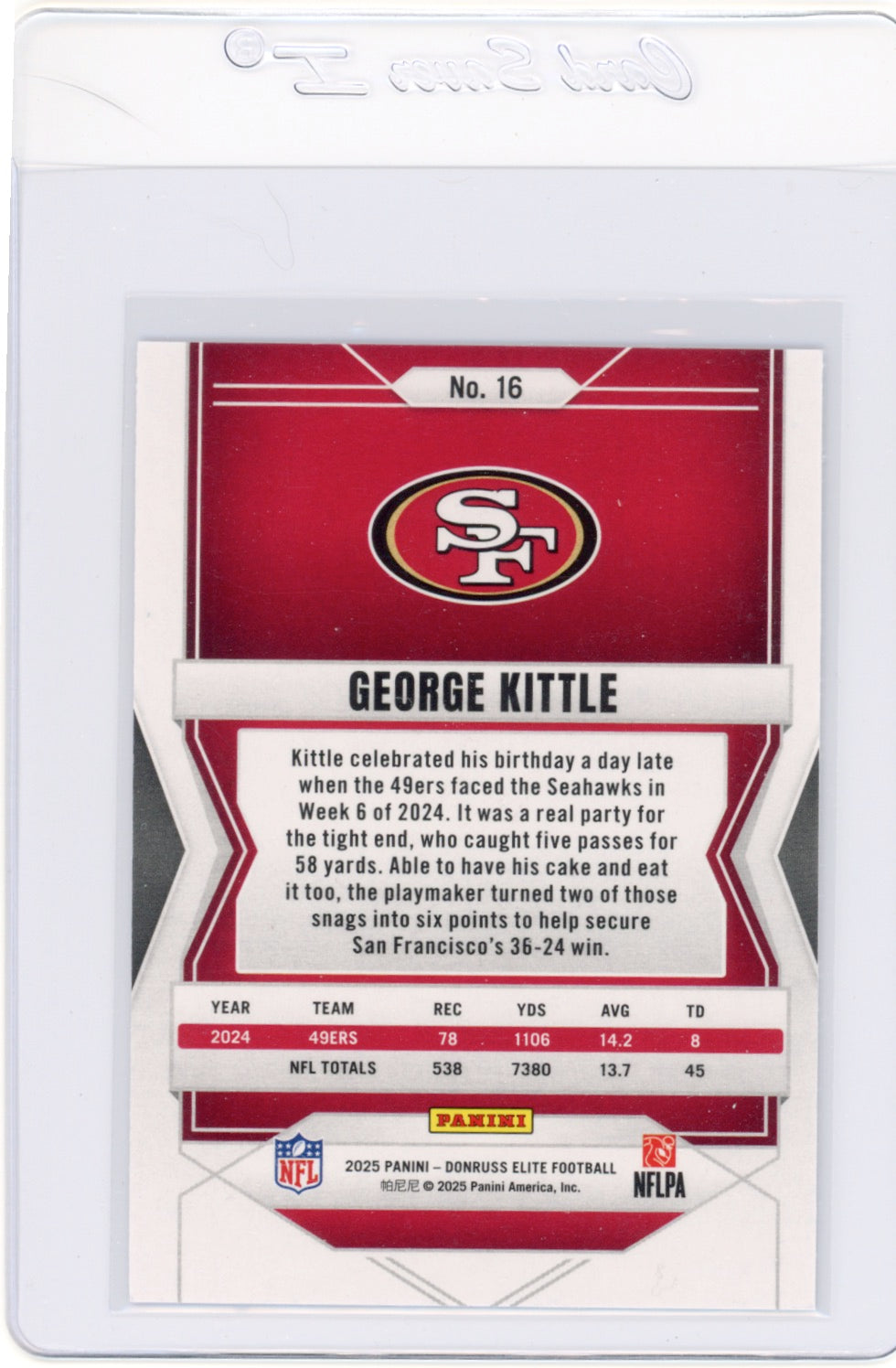 2025 Elite #16 George Kittle San Francisco 49ers Card