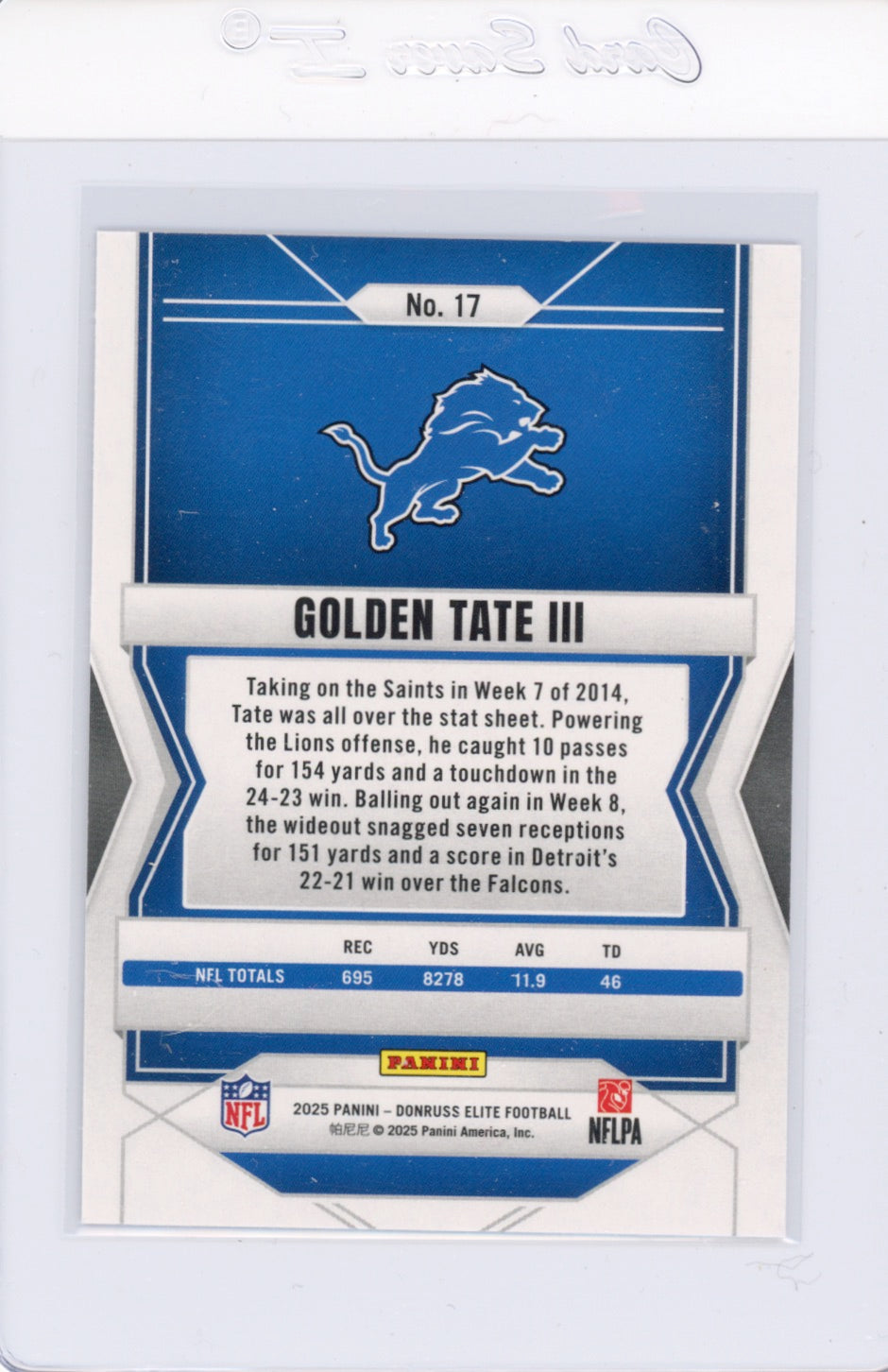 2025 Elite #17 Golden Tate III Detroit Lions Card