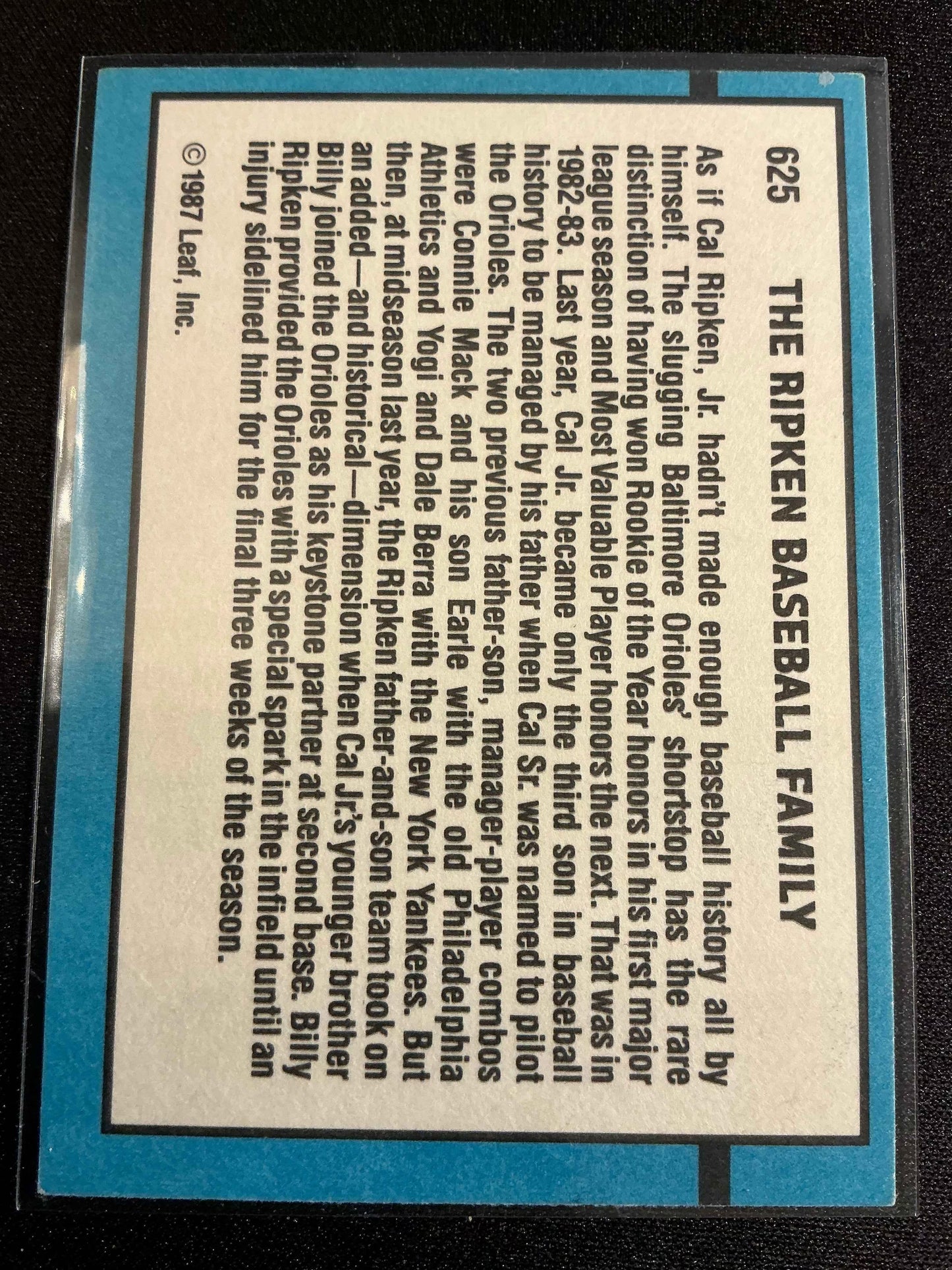 1988 Donruss #625 Ripken Family featuring Billy Ripken, Cal Ripken Sr, and Cal Ripken Jr Card.