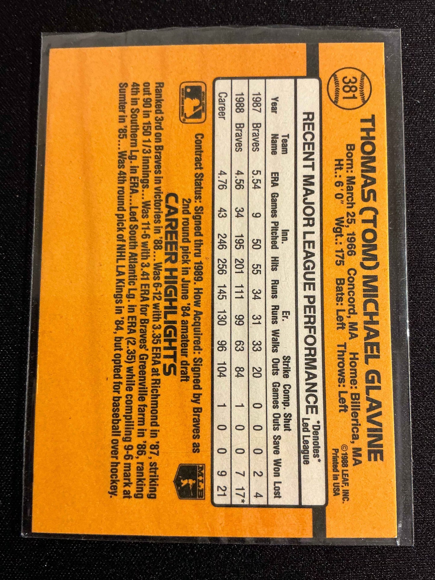 1989 Donruss #381 Tom Glavine Card