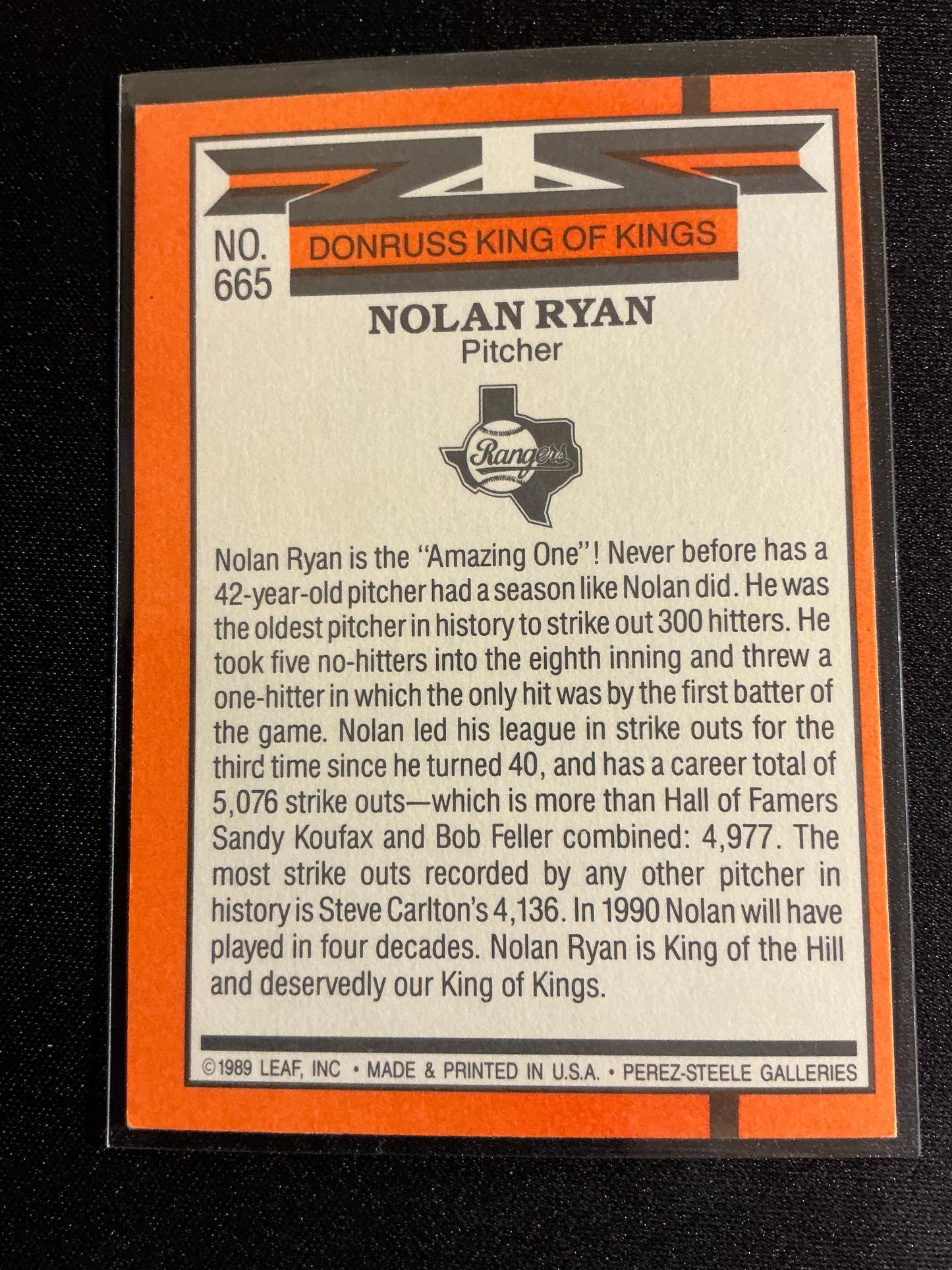 1990 Donruss #665 Nolan Ryan King of Kings No . after INC Error Card