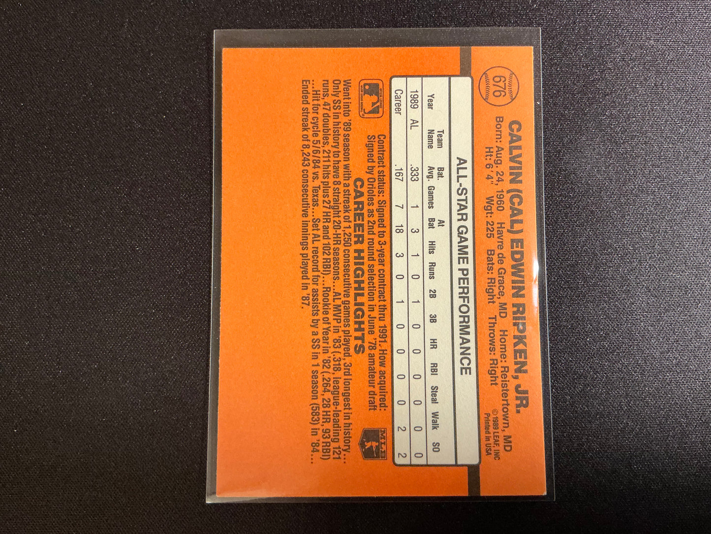 1990 Donruss #676 Cal Ripken All Star Card