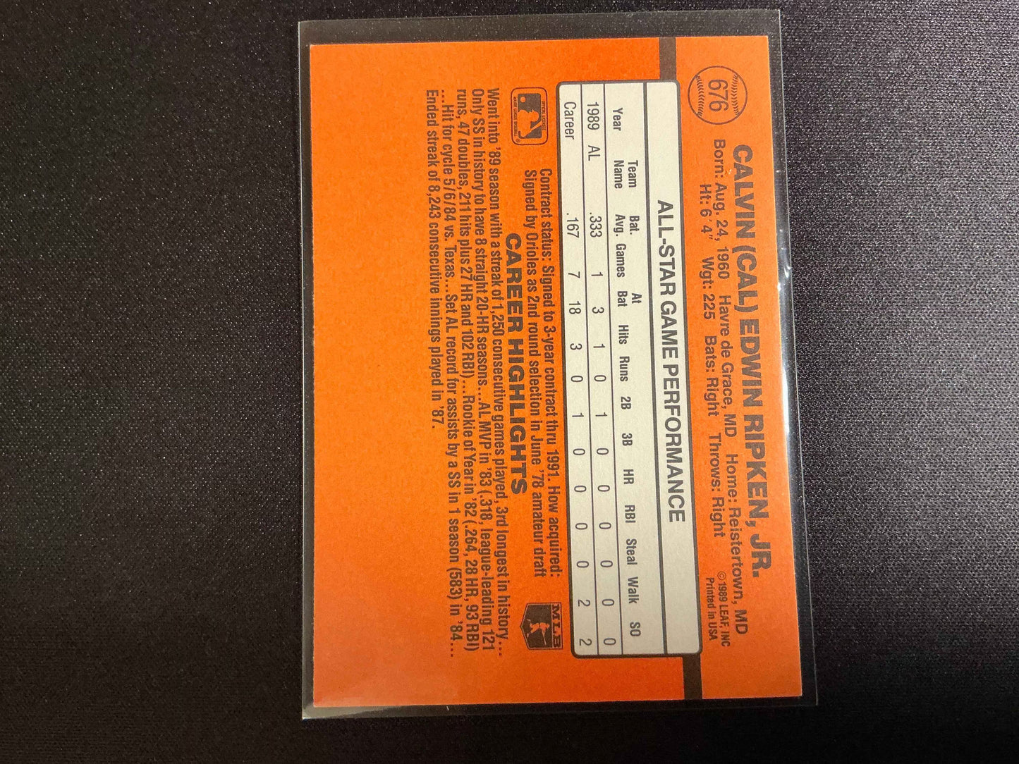 1990 Donruss #676 Cal Ripken All Star Card