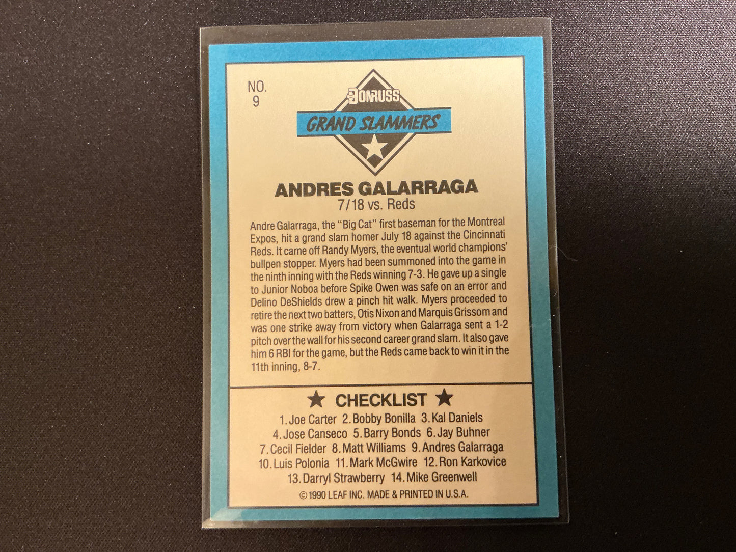 1991 Donruss Grand Slammer #9 Andres Galarraga Card