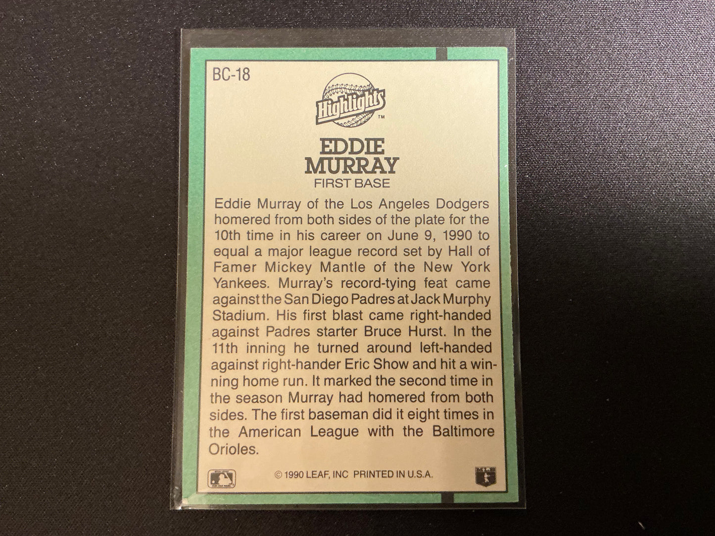 1991 Donruss MVPs #BC-18 Eddie Murray No . After INC Error Card