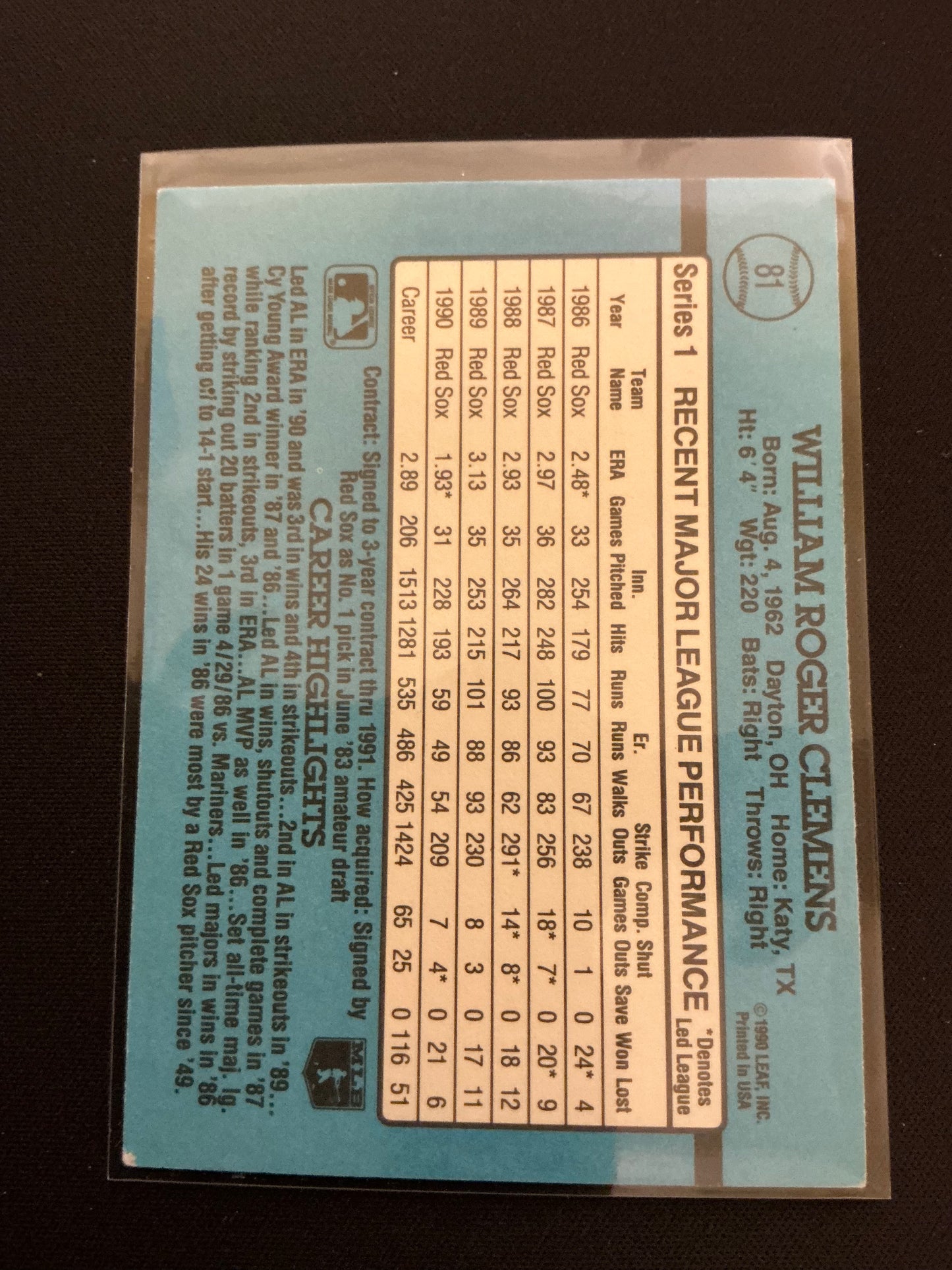 1991 Donruss #81 Roger Clemens Card