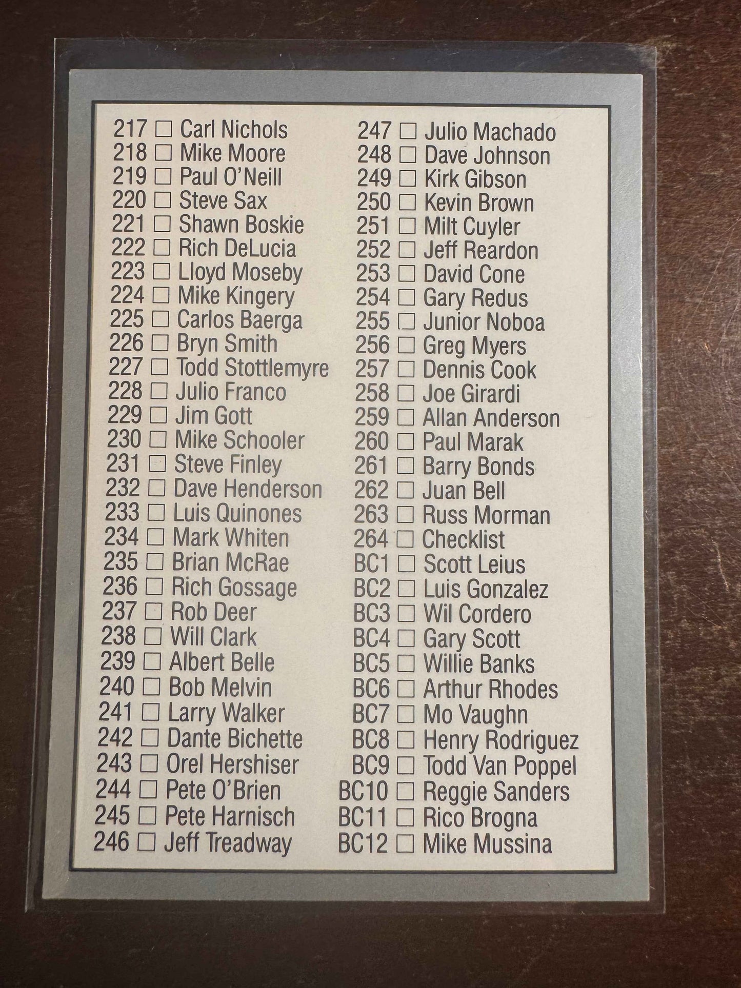 1991 Leaf #264 George Brett Checklist Card