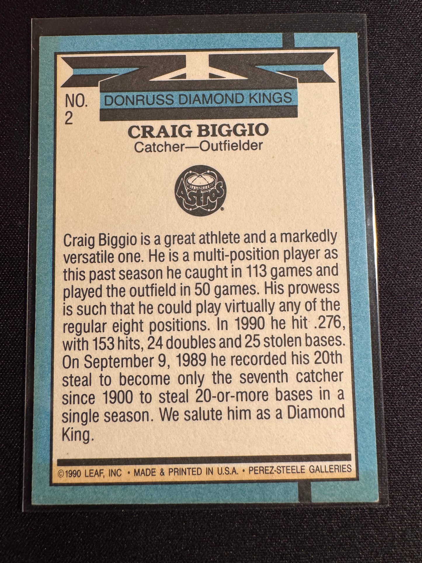1991 Donruss #2 Craig Biggio DK No . After Inc Error Card