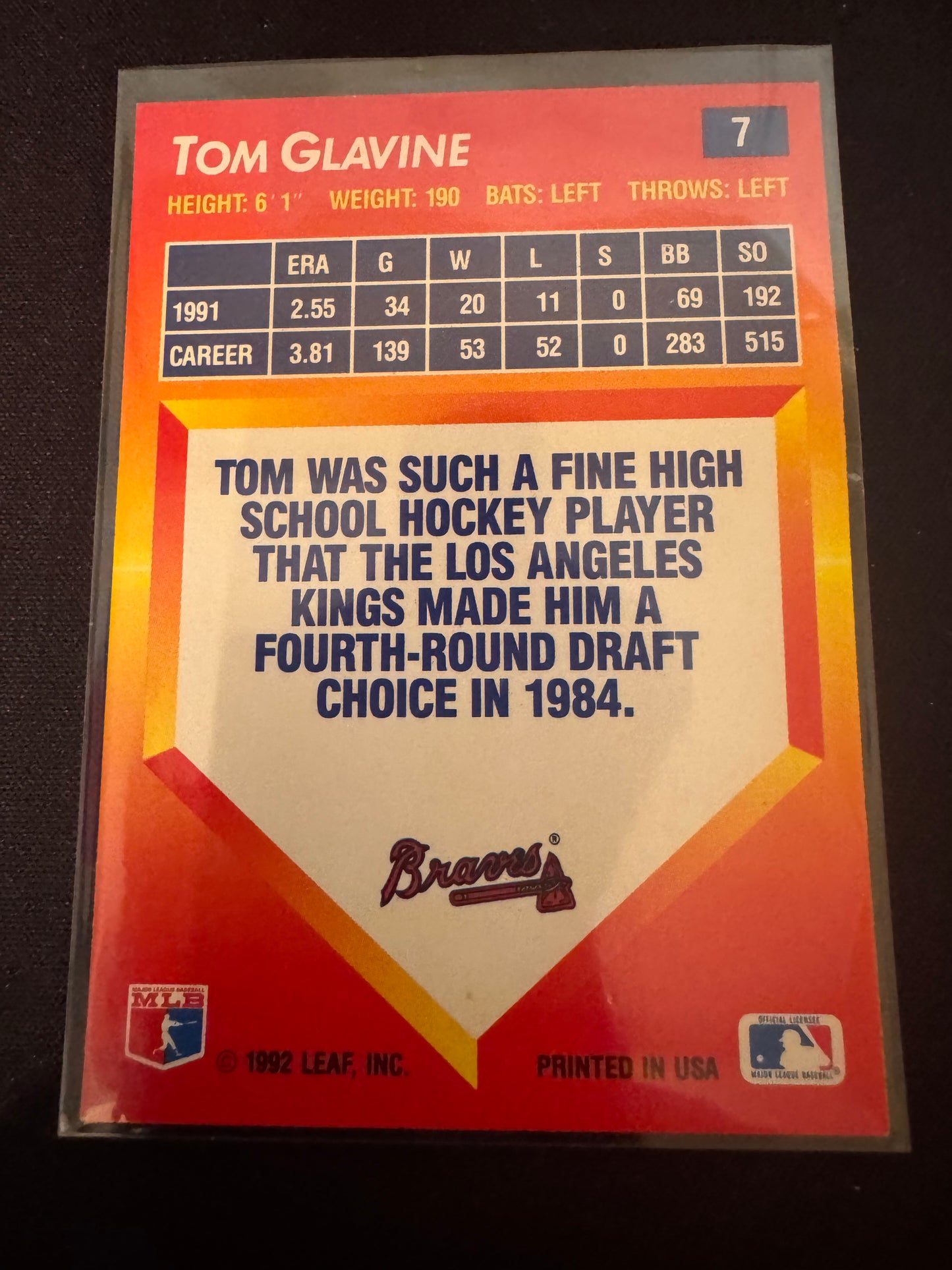 1992 Donruss Triple Play #7 Tom Glavine Card