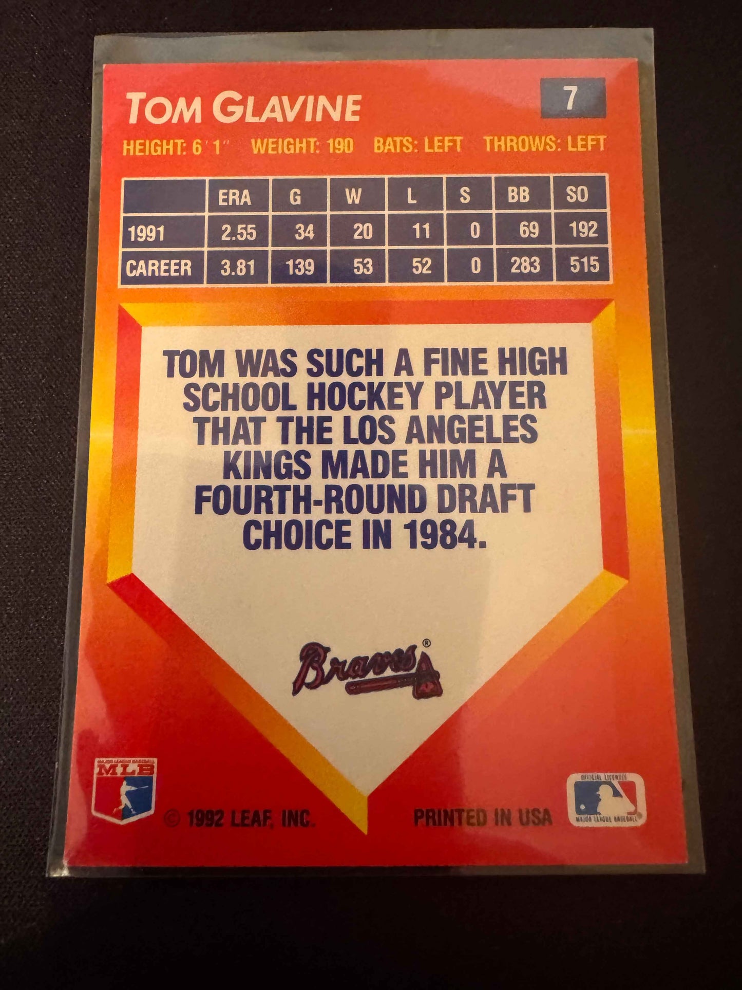 1992 Donruss Triple Play #7 Tom Glavine Card