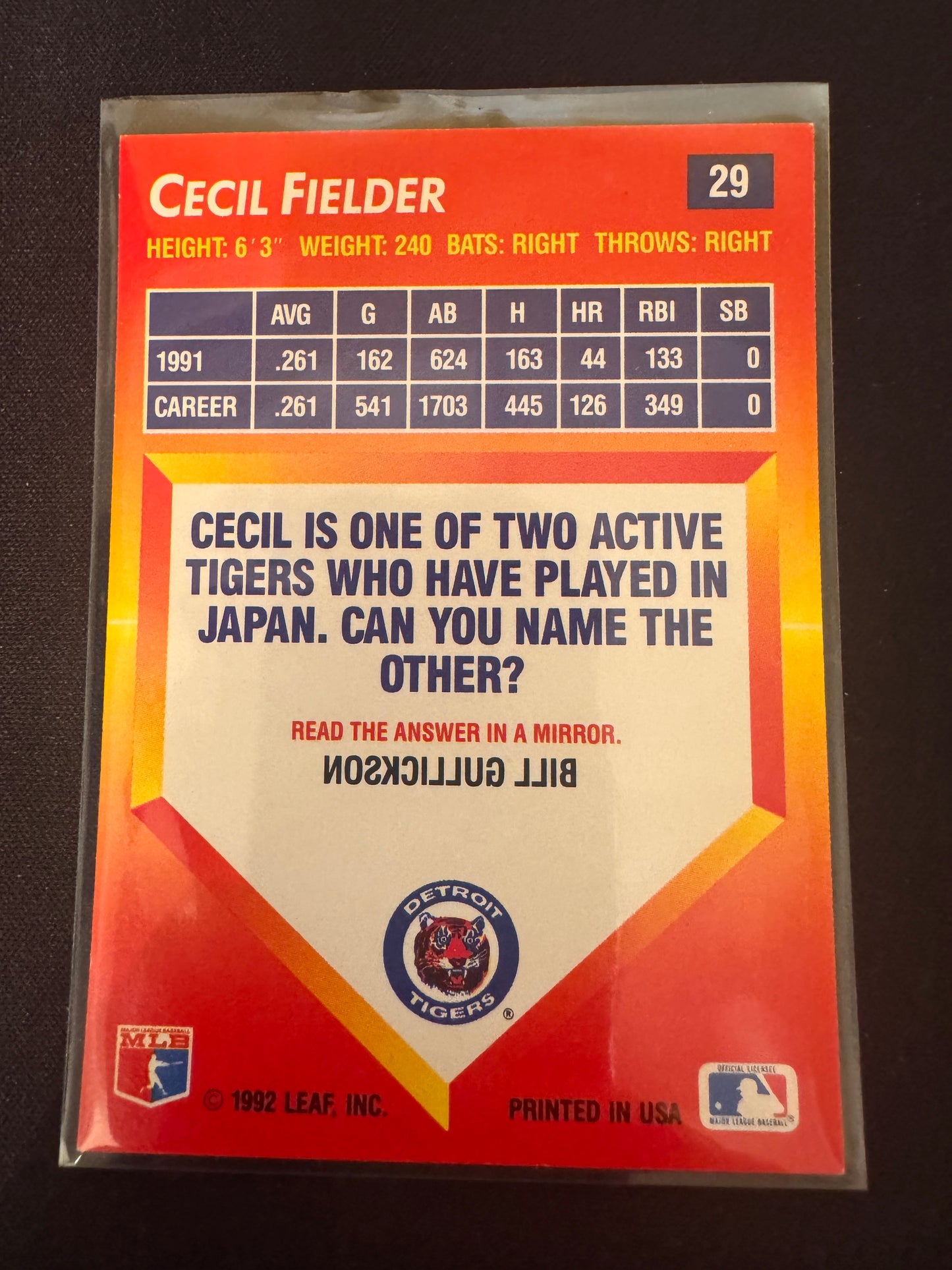 1992 Donruss Triple Play #29 Cecil Fielder Card