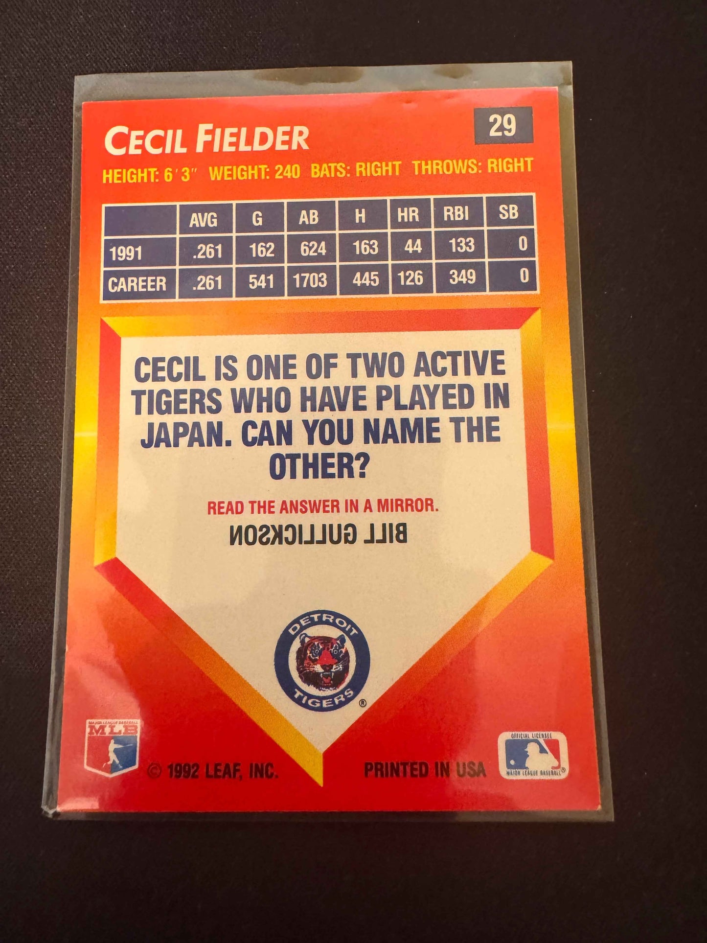 1992 Donruss Triple Play #29 Cecil Fielder Card