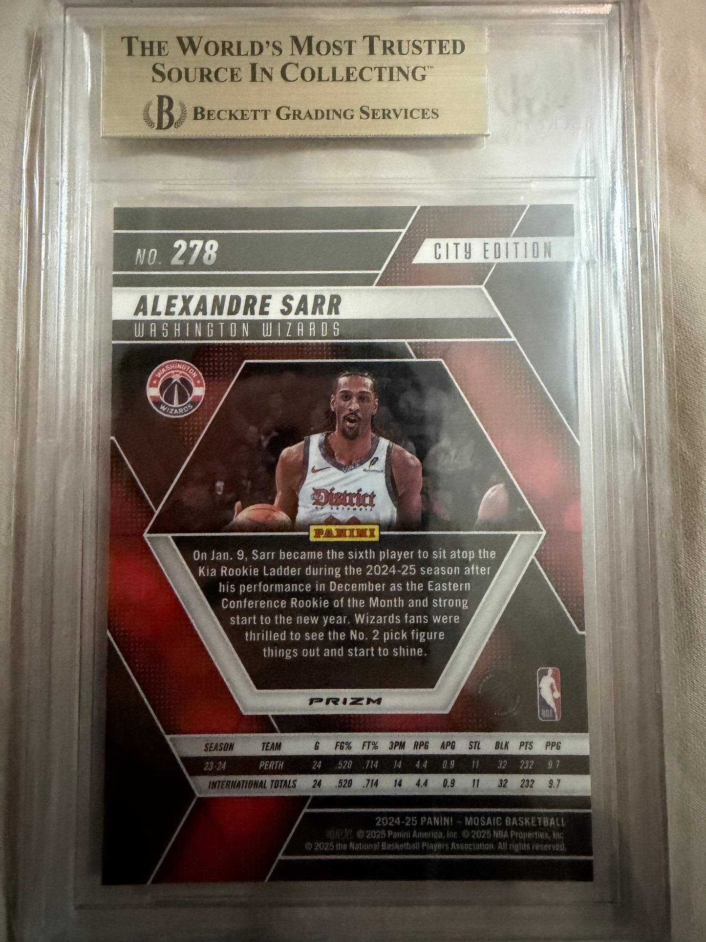 2024-25 Panini Mosaic #278 Alexandre Sarr Choice Red & Green City Edition BGS 9.5 Gem-Mint Washington Wizards Rookie (RC) Card