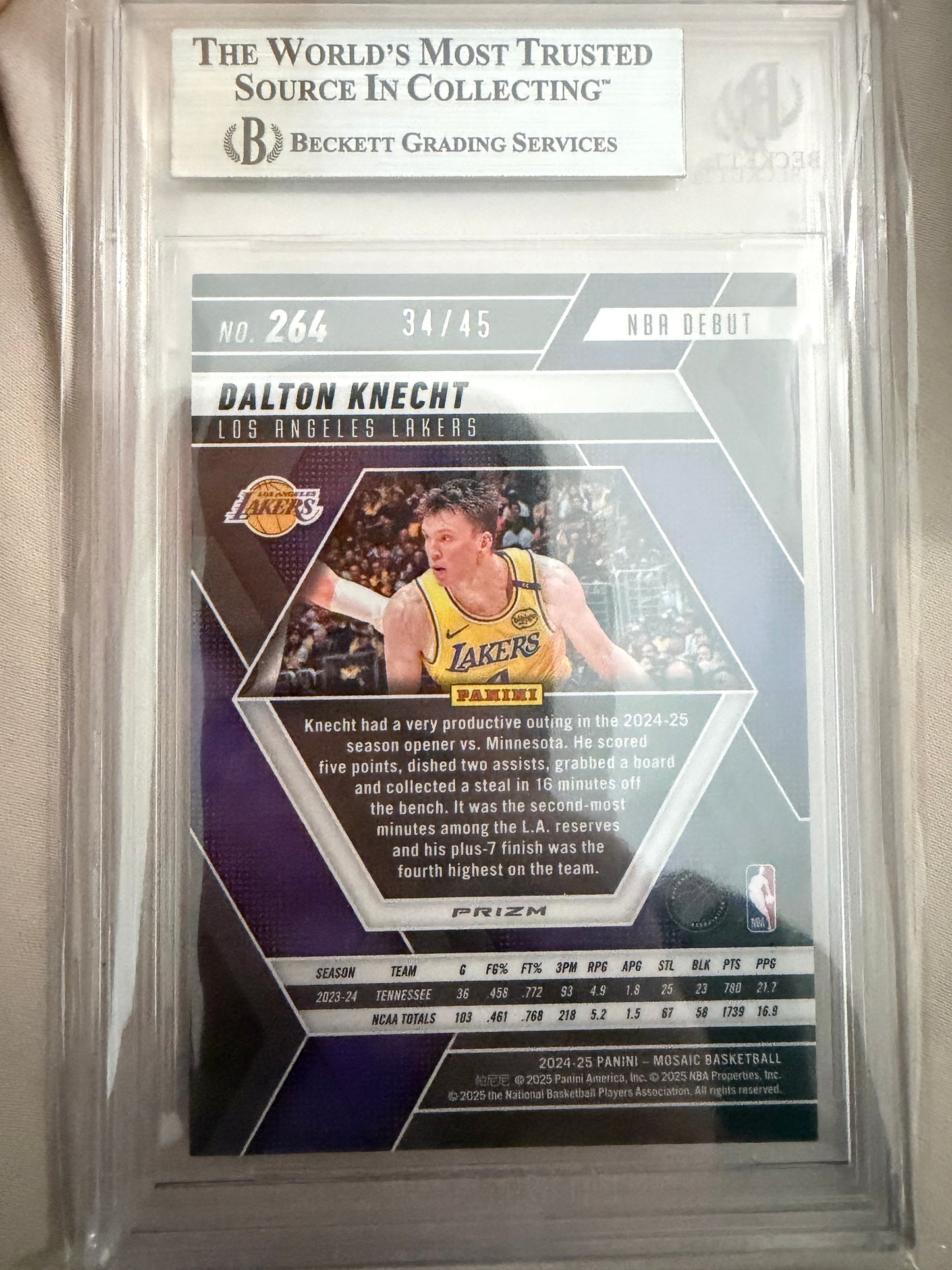 2024-25 Panini Mosaic #264 Dalton Knecht Mosaic Choice Blue 34/45 BGS 9.0 Mint Los Angeles Lakers Rookie (RC) Card