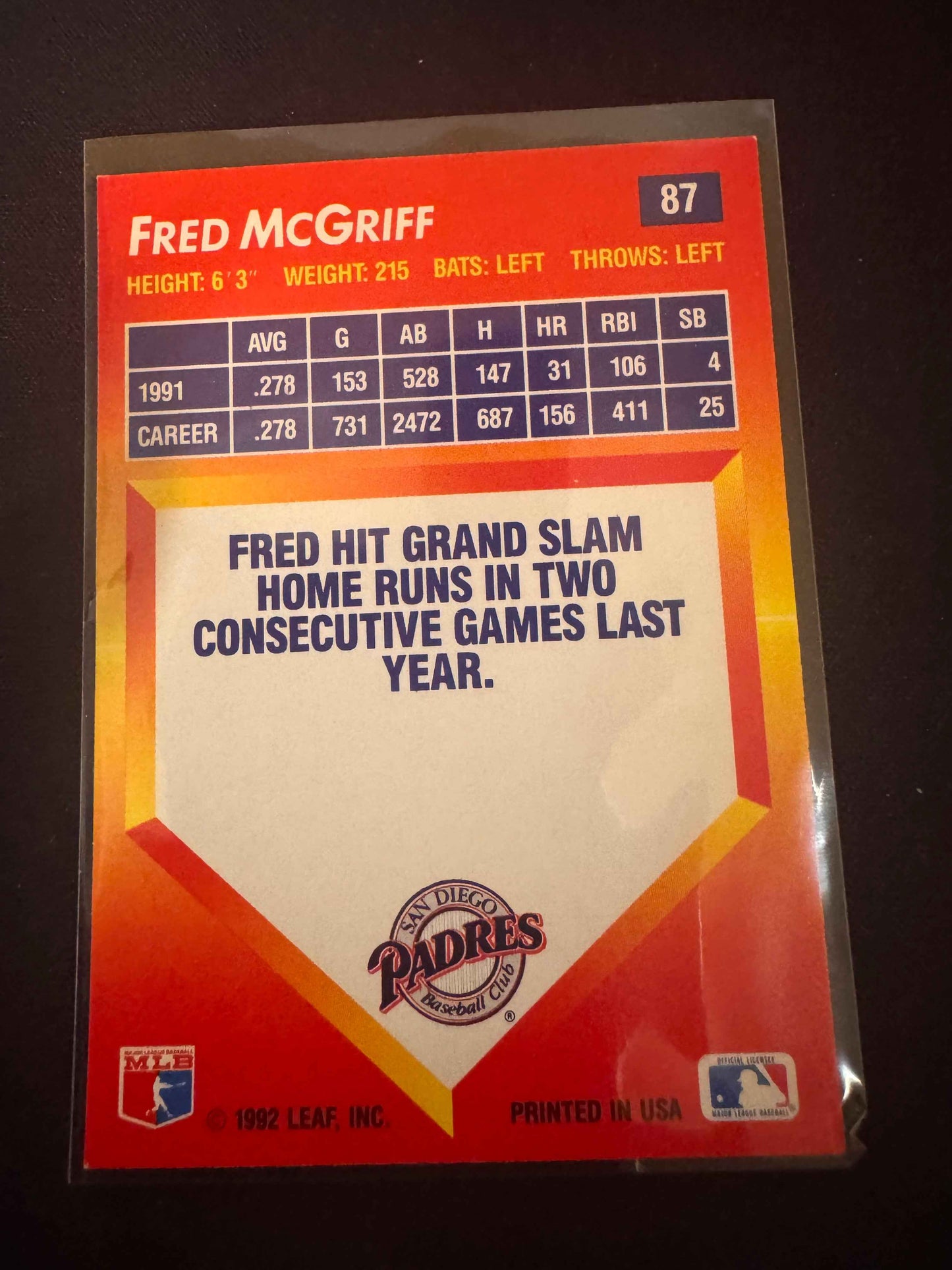 1992 Donruss Triple Play #87 Fred McGriff Card