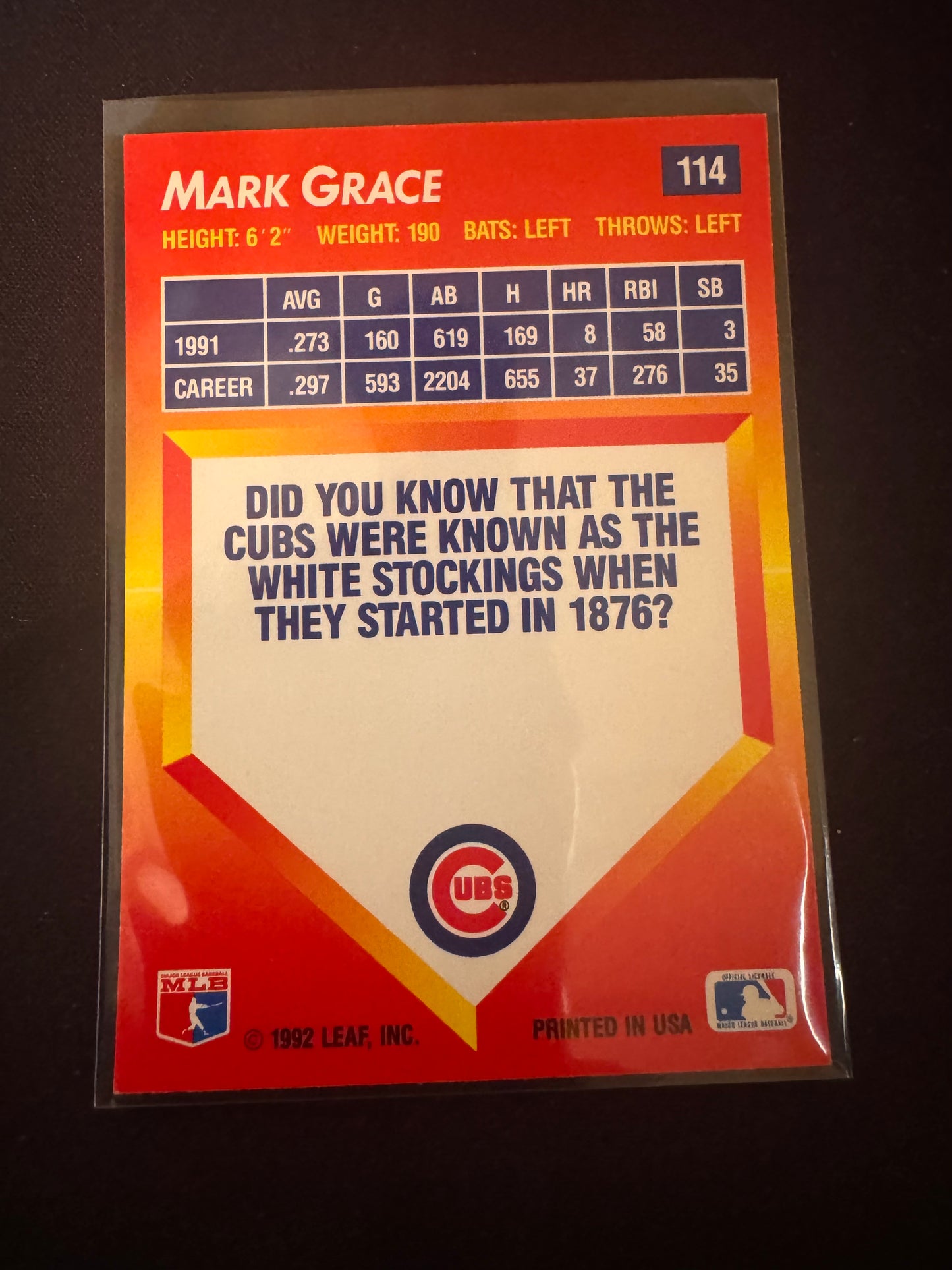 1992 Donruss Triple Play #114 Mark Grace Card