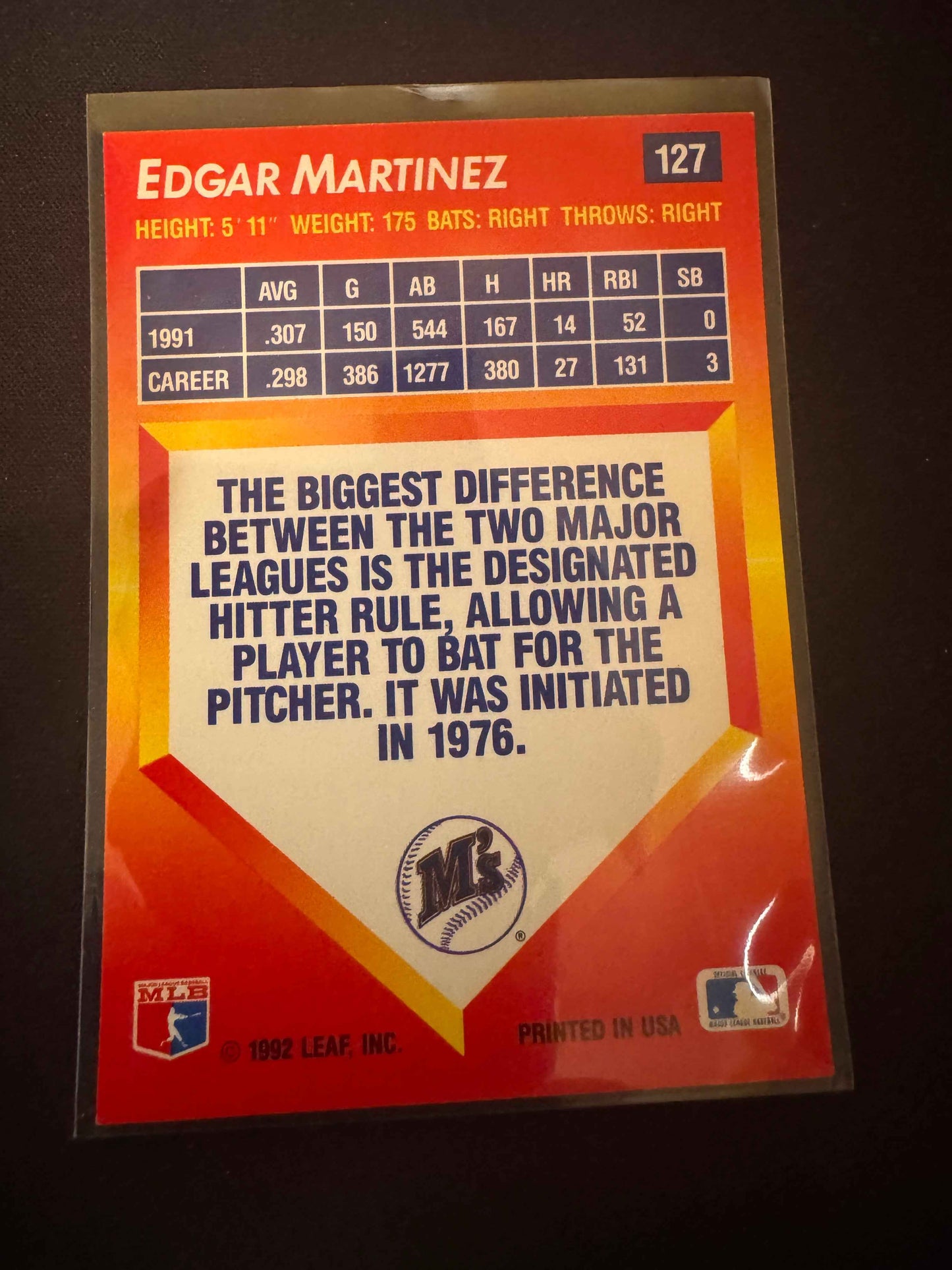 1992 Donruss Triple Play #127 Edgar Martinez Card