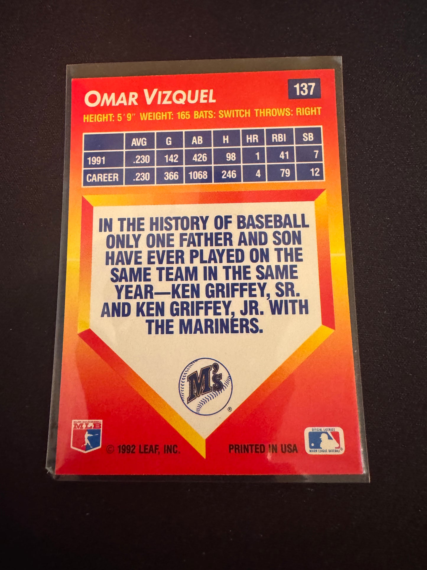1992 Donruss Triple Play #137 Omar Vizquel Card